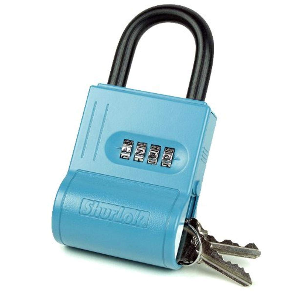 ShurLok SL-100W 4-Digit Combination Lock Box with Key Storage - Secure Blue Safe Box for Home, Office, Gym & Outdoor Use