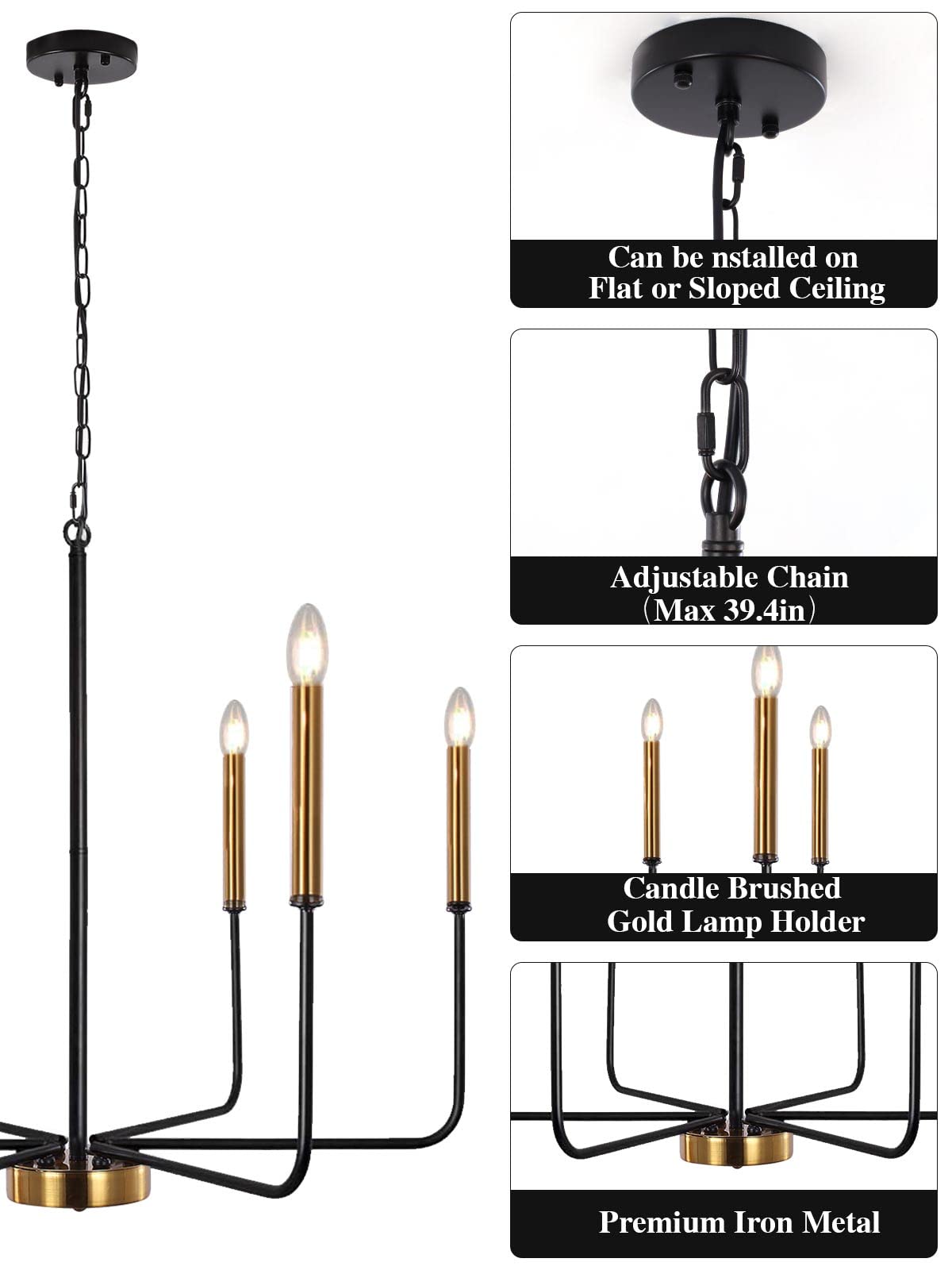 ETONIMERR 6-Light Modern Farmhouse Chandelier - 26 Inch Rustic Industrial Iron Ceiling Light Fixture for Dining Room, Kitchen, Foyer, Living Room & Bedroom | Perfect for Home Decor, Wedding Venues and Restaurant Lighting