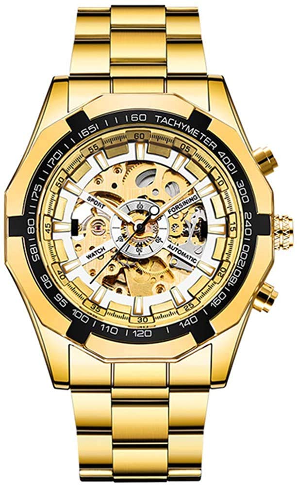 Luxury Automatic Mechanical Skeleton Watch for Men - Gold & Silver Stainless Steel Classic Wristwatch | Perfect for Business, Formal Events & Everyday Wear