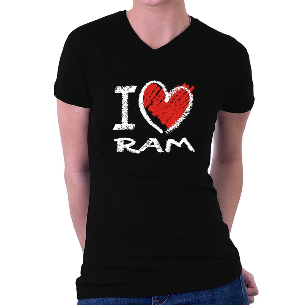 Teeburon I Love Ram Chalk Style Women's V-Neck T-Shirt | Soft Cotton Casual Tee for Women | Perfect for Outfits, Gifts & Everyday Wear