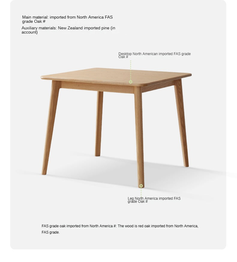 Solid Oak Wood Slanted Leg Square Dining Table - Modern Farmhouse Style for Kitchen, Dining Room & Small Spaces