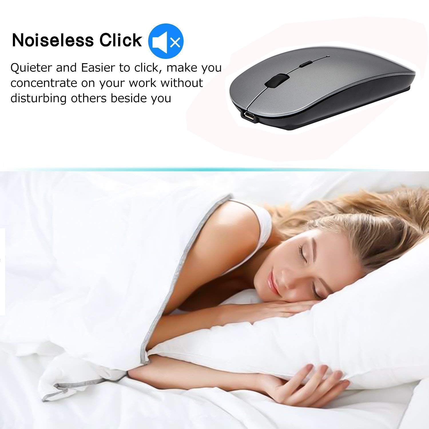Rechargeable Bluetooth 5.2 Wireless Mouse for MacBook Pro/Air, PC, Laptop, iPad Pro - 2.4G USB Receiver & 3.0 Compatible (Gray) | Perfect for Office Work, Home Use & Travel Computing