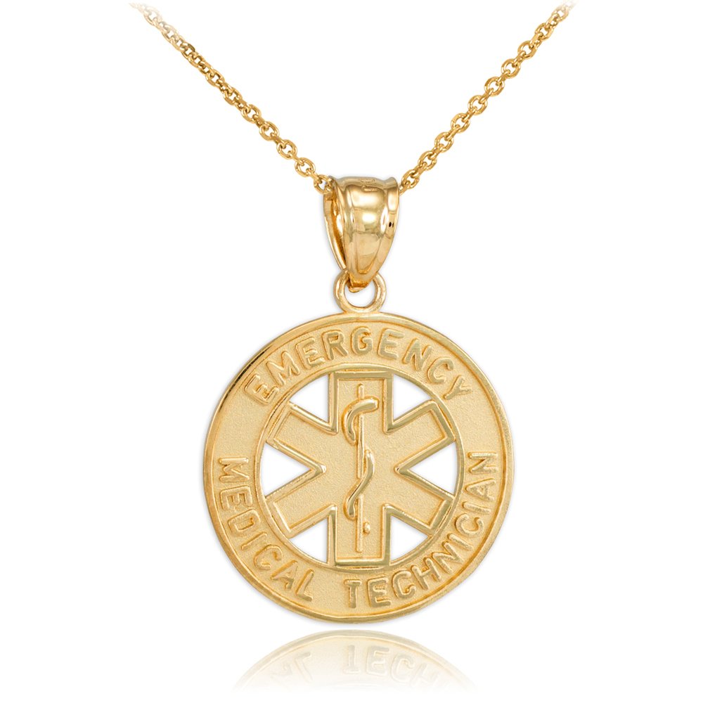 10K Yellow Gold EMT Charm Necklace - Emergency Medical Technician Star of Life Pendant for First Responders, Nurses & Healthcare Workers - Perfect for Gifts, Appreciation & Everyday Wear