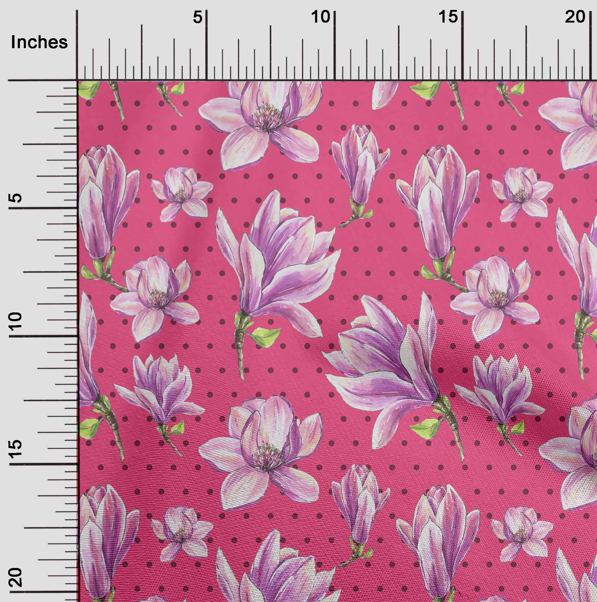 oneOone Viscose Chiffon Pink Fabric - Floral & Polka Dot Printed Dress Material - 42 Inch Wide by The Yard - Perfect for Dresses, Scarves & DIY Fashion Projects