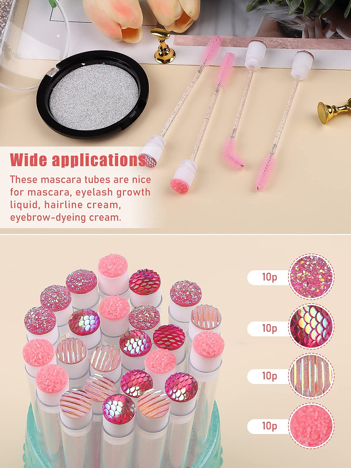 40PCS Empty Mascara Tubes with Wands - Diamond Eyelash Extension Brushes for Professional Makeup Artists (Pink) | Perfect for Lash Extensions, DIY Beauty & Salon Use