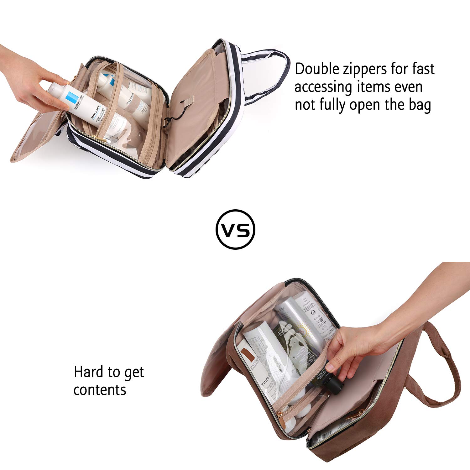BAGSMART Hanging Toiletry Bag - Waterproof Travel Cosmetic Organizer for Makeup, Shampoo & Toiletries | Perfect for Air Travel, Camping & Gym Use