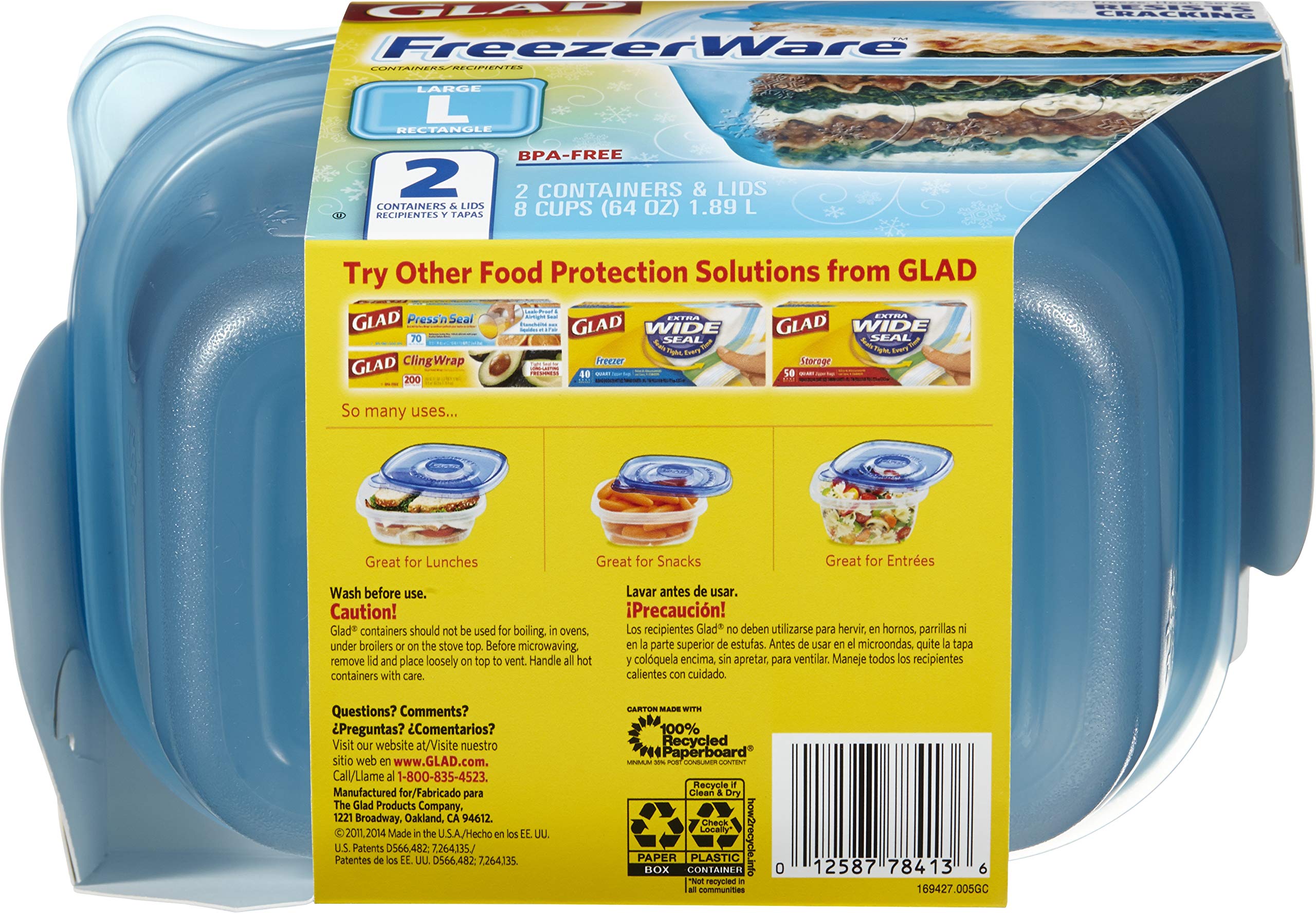 Gladware Freezer-Safe Food Storage Containers, 64oz Large Rectangle BPA-Free Plastic Containers for Meal Prep, Leftovers & Freezing – 2-Pack Blue | Ideal for Kitchen, Office & Picnics