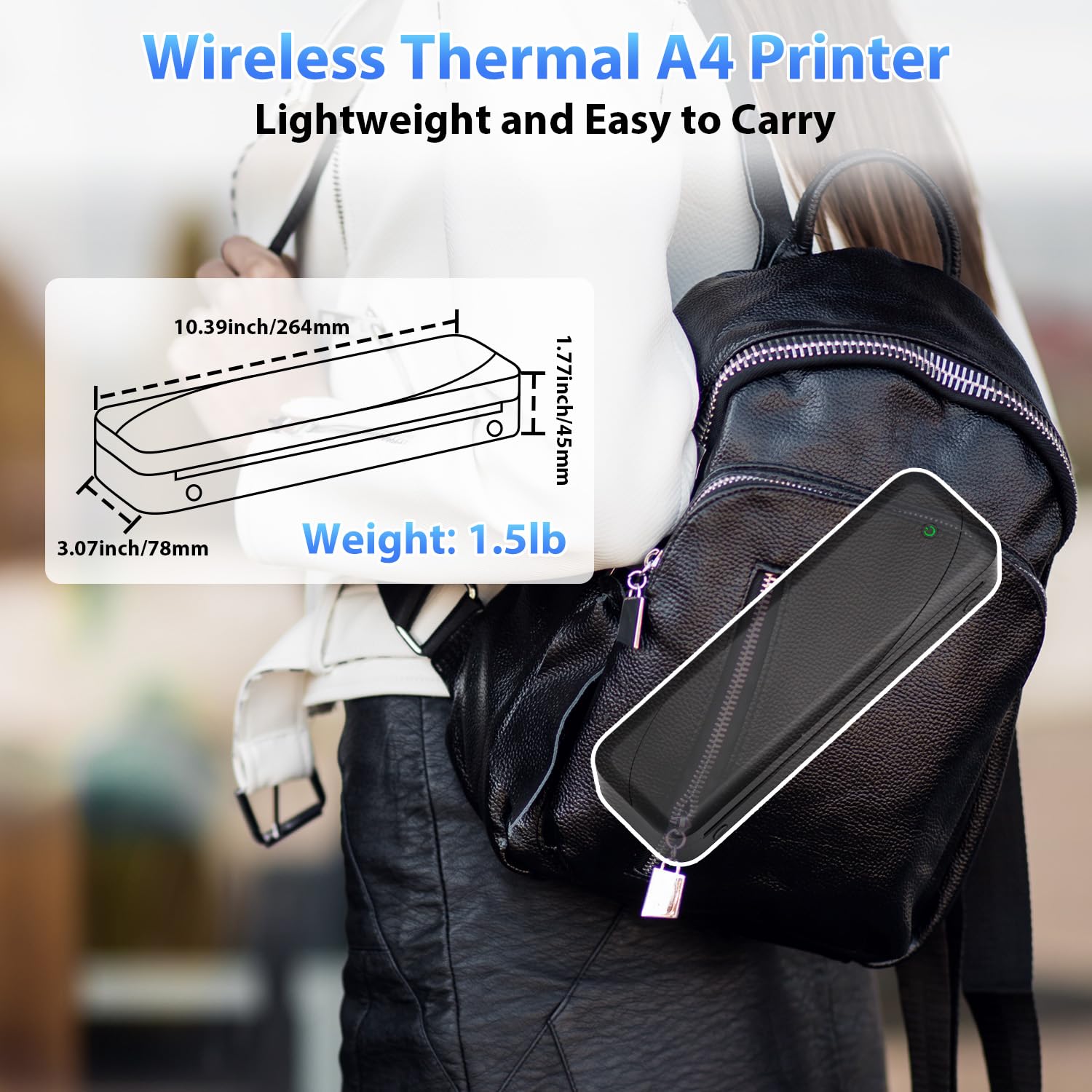 Phomemo M833 Wireless Thermal Printer - 300DPI High Resolution, A4 Portable Printer for Phone & Laptop | Bluetooth Mobile Printer for Business Receipts, Travel Documents, Home Office & On-the-Go Printing (Black)