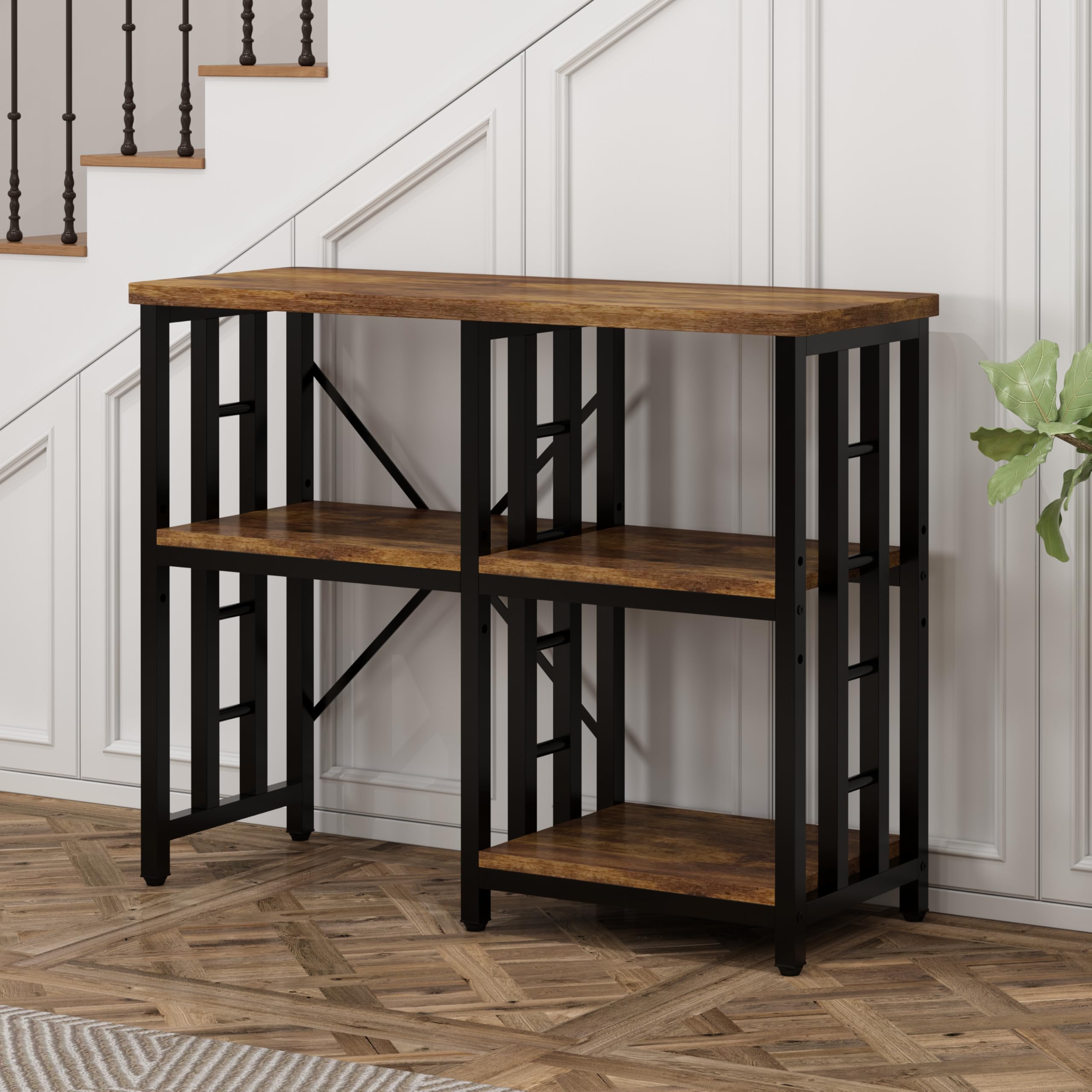 4-Tier Kitchen Baker's Rack with Microwave Stand & Mini Fridge Storage - Rustic Brown Kitchen Organizer Shelf for Spices, Utensils, and Food - Perfect for Coffee Bar, Fish Tank Stand (20-29-37 Gallon), and Small Appliance Organization in Compact Spaces