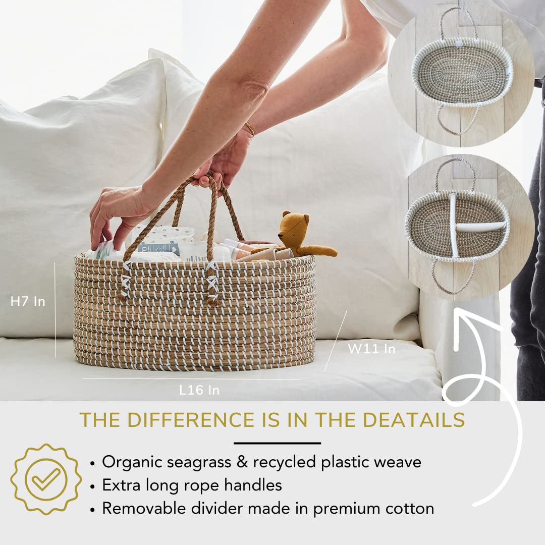 Premium Organic Baby Nursery Bundle - Handmade Matching Baby Changing Basket & Diaper Caddy Organizer Set for Newborn Essentials | Perfect for Baby Showers, Nursery Decor & Diaper Storage Organization