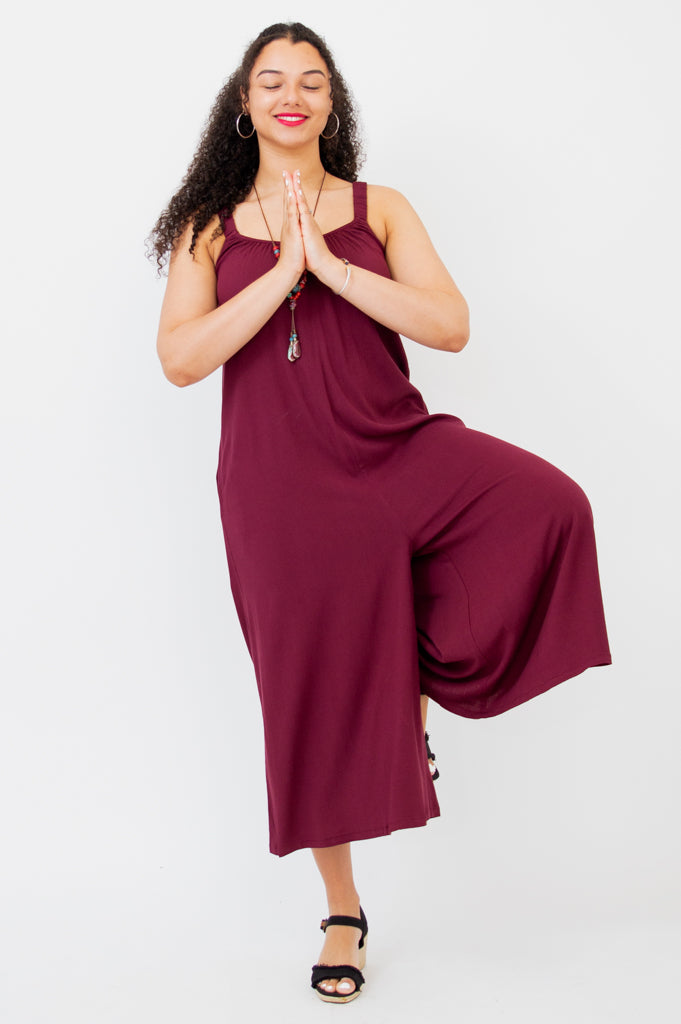 Joanna Jumpsuit - Women's Burgundy Linen Bamboo Romper | Comfortable & Stylish for Summer Outings, Beach Vacations & Casual Wear
