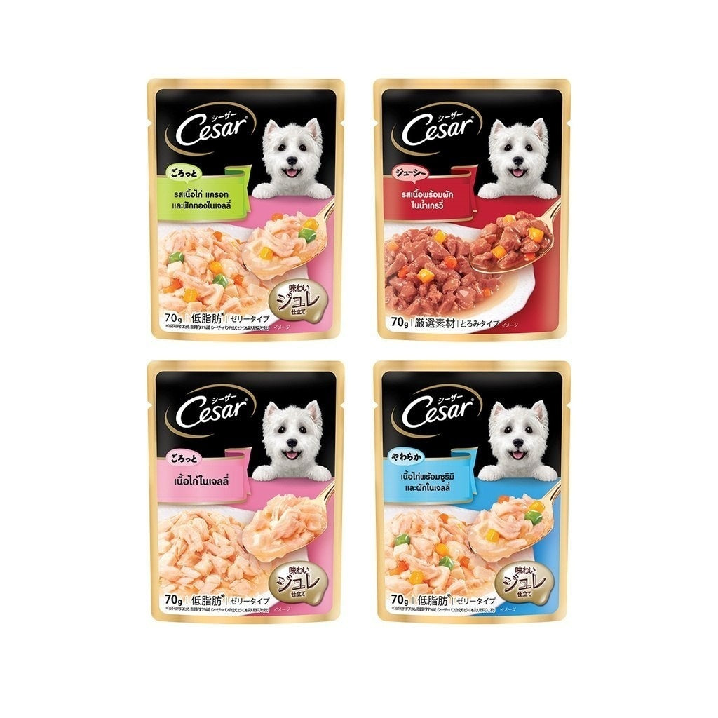 Premium Cesar Craft Pouch Flavored Wet Dog Food - 60g & 70g Packs - Delicious Meals for Small & Medium Dogs - Perfect for Travel, Training & Special Treats