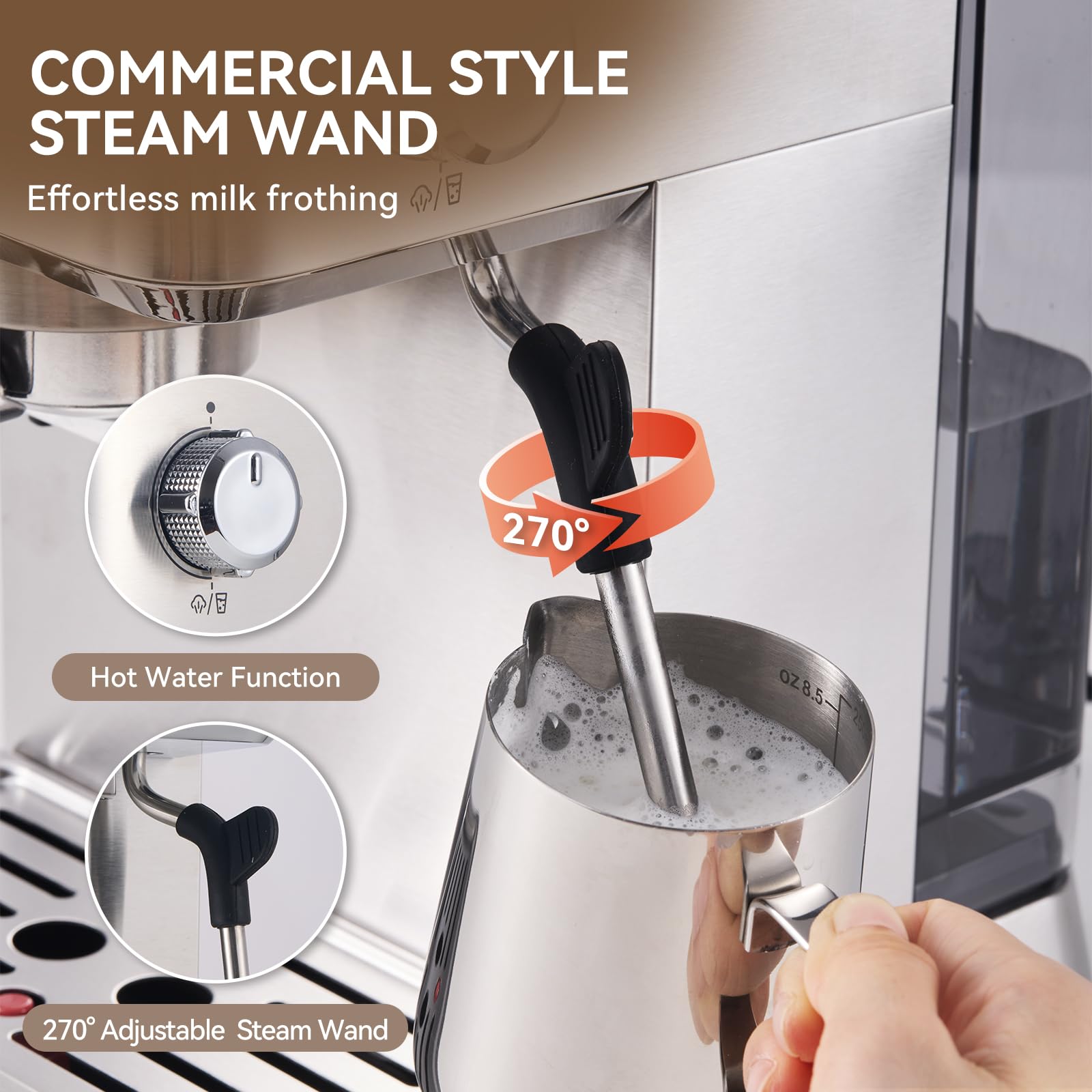 20 Bar Espresso Machine with Milk Frother - Stainless Steel Coffee Maker, 1400W, 1.8L Removable Water Tank - Perfect for Home Baristas to Make Latte, Cappuccino & Macchiato - Ideal for Kitchen, Office & Coffee Shops