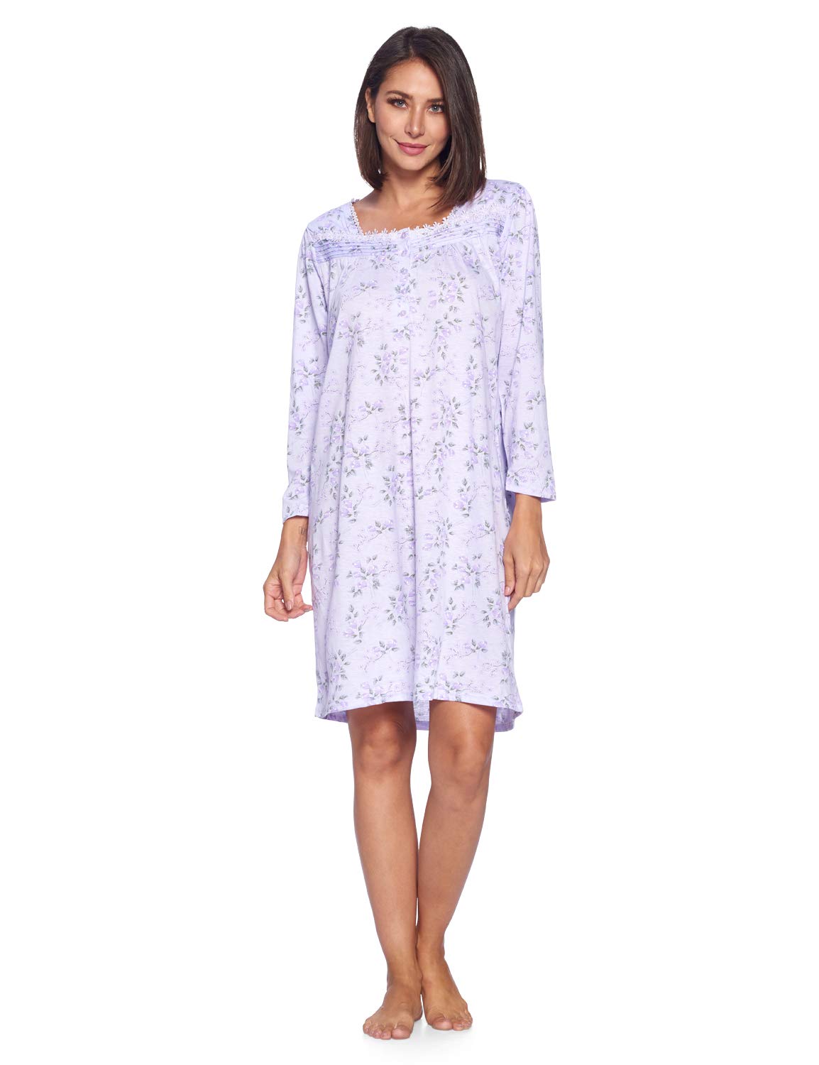 Women's Cotton Blend Long Sleeve Nightgown - Soft Henley Nightshirt for Casual Sleepwear & Lounge Wear | Comfortable Pajama Top for Relaxing at Home