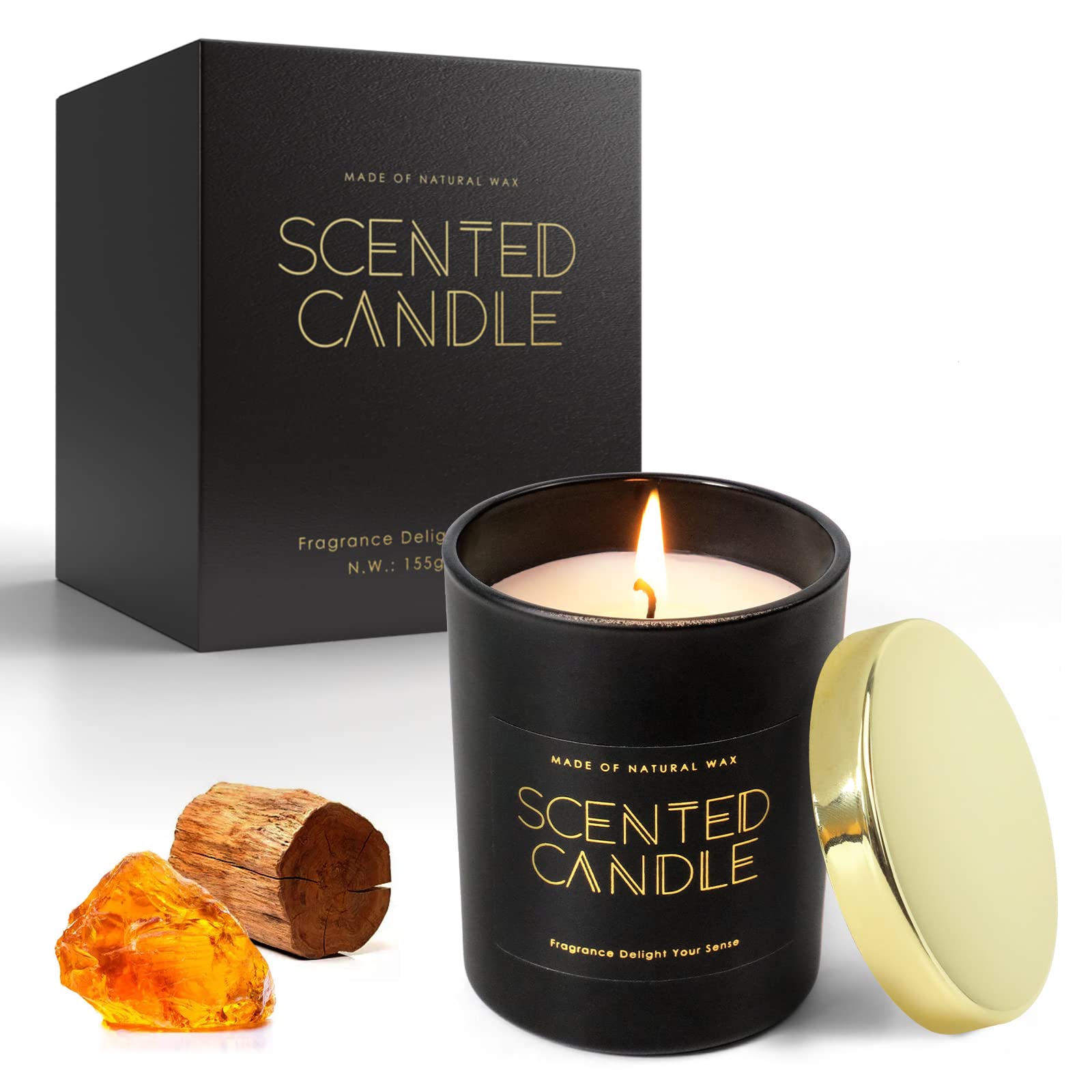 Premium Scented Soy Candles for Home - Amber & Oud Fragrance, Natural Soy Wax Candles for Men & Women, Christmas Gifts Set, Black Candles for Holiday Decor, Mother's Day Present - Perfect for Relaxation, Romantic Dinners & Home Aromatherapy
