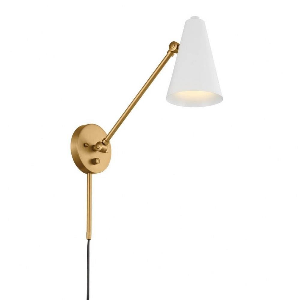 Kichler Sylvia 1 Light Wall Sconce in White & Natural Brass - 52485NBRW - Elegant Lighting for Bedroom, Hallway, or Entryway Decor