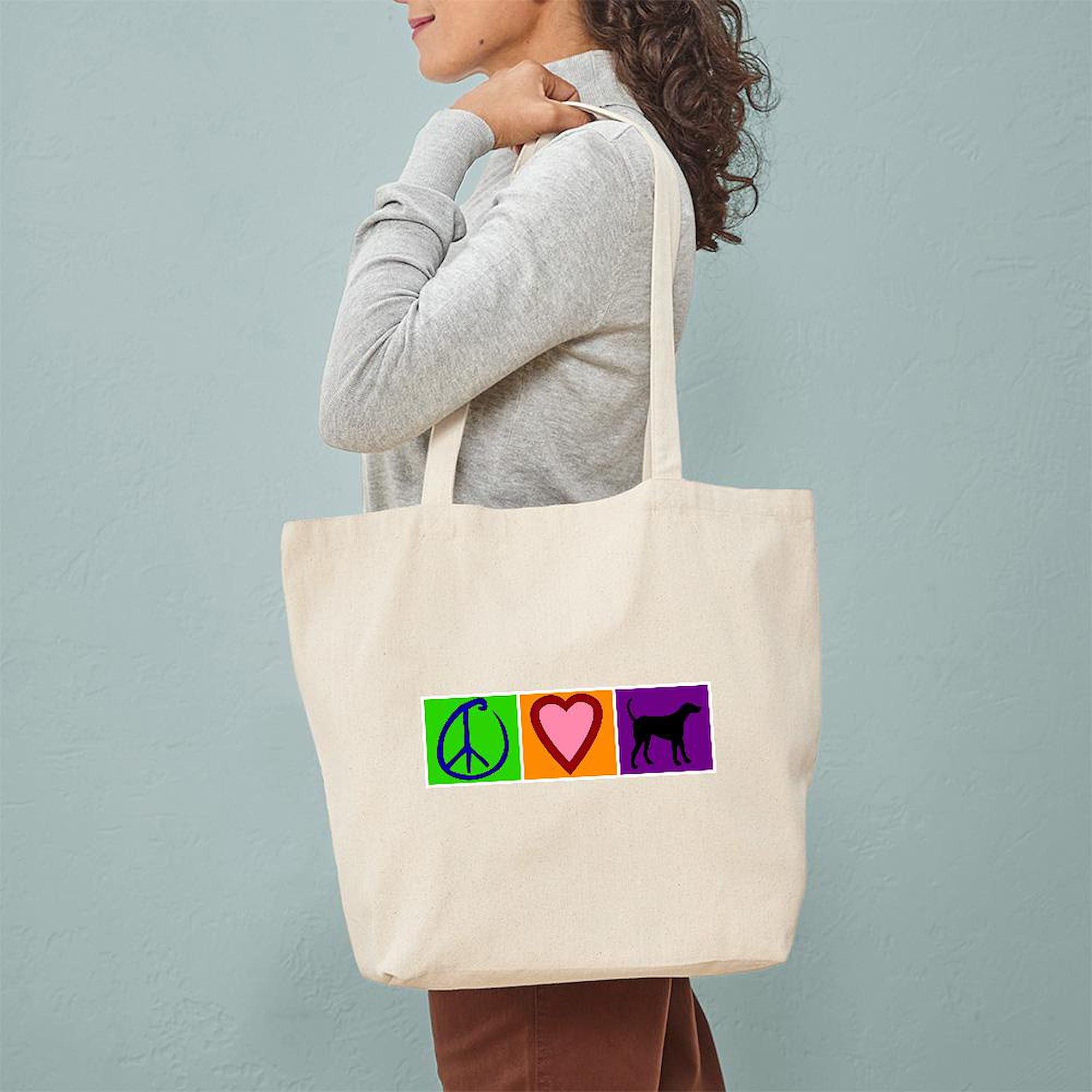Peace Love Black Labs Tote Bag - Natural Canvas Reusable Shopping Bag for Groceries, Beach & Everyday Use | Eco-Friendly & Durable