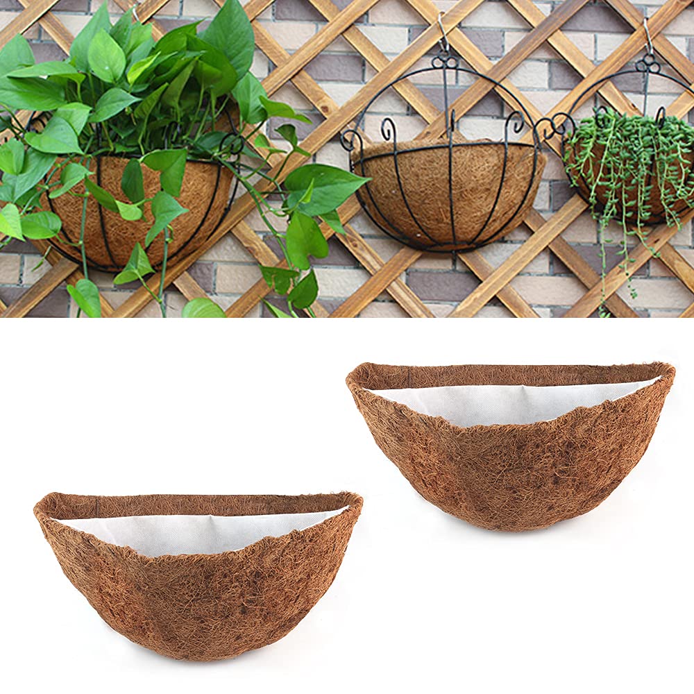 2pcs Thick Coco Coir Liners for Hanging Baskets - 10 Inch Semicircle Coconut Fiber Plant Basket Liners, Insulating Flower Pot Basket Coconut Mat for Indoor/Outdoor Garden Decoration | Perfect for Ferns, Orchids & Hanging Flower Arrangements