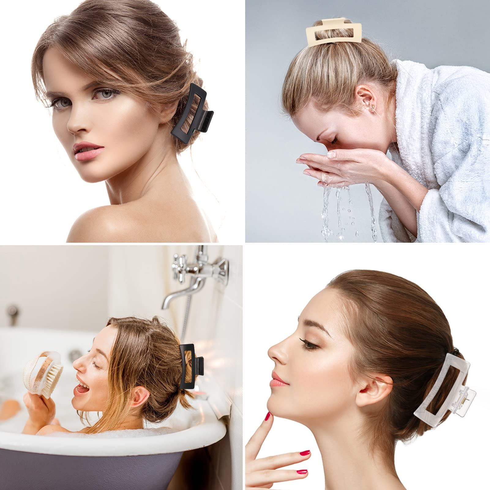 Blubby 4Pcs Rectangle Hair Claw Clips - Small Hair Clips for Thin & Thick Long Hair, Fashion Hair Clutcher Accessories for Women & Girls - Perfect for Work, School & Everyday Styling