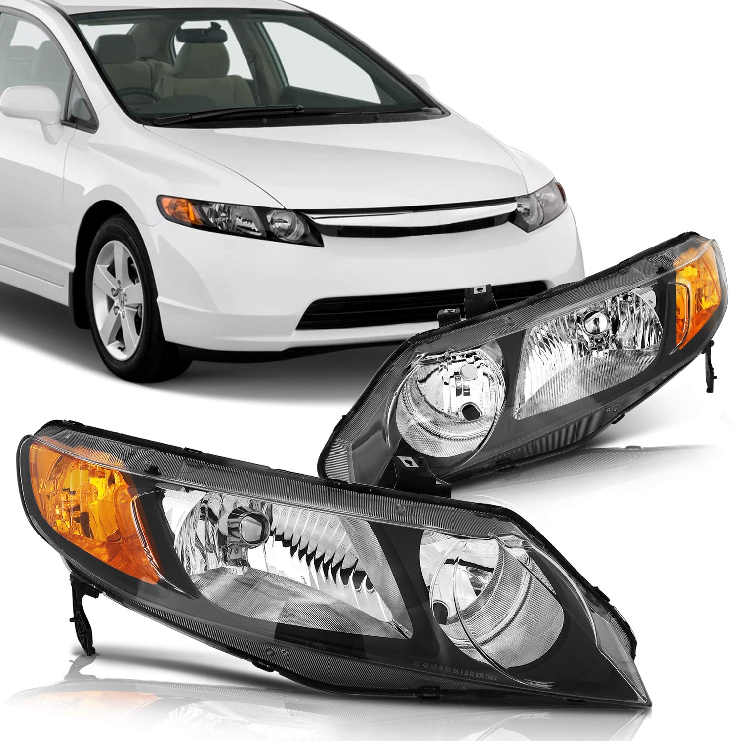 ECCPP Replacement Headlight Assembly for Honda Civic 2006-2011 - Driver & Passenger Side - High Performance LED Headlights for Night Driving & Foggy Conditions