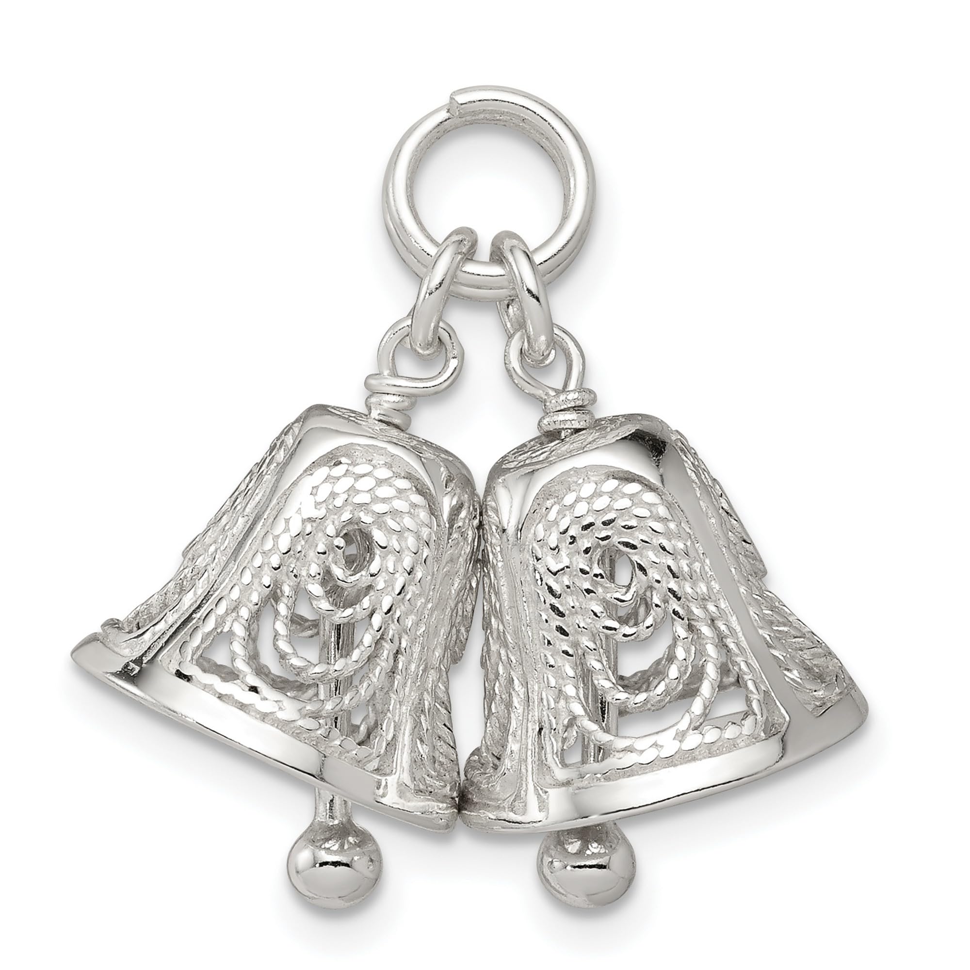 925 Sterling Silver Twin Christmas Bell Pendants with Moving Clappers - Perfect for Holiday Decorations, Gift Giving & Christmas Tree Ornaments