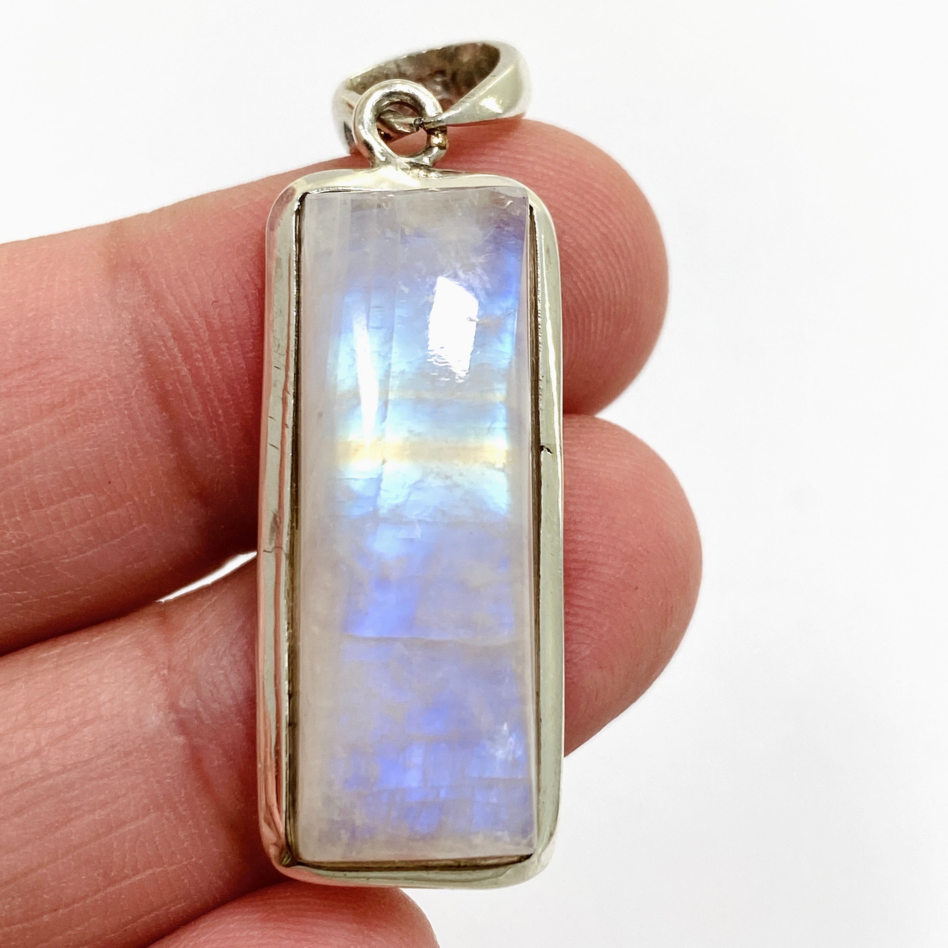 Natural Moonstone Rectangular Cabochon Pendant Necklace - 925 Sterling Silver Jewelry for Women - Perfect for Meditation, Yoga & Spiritual Healing