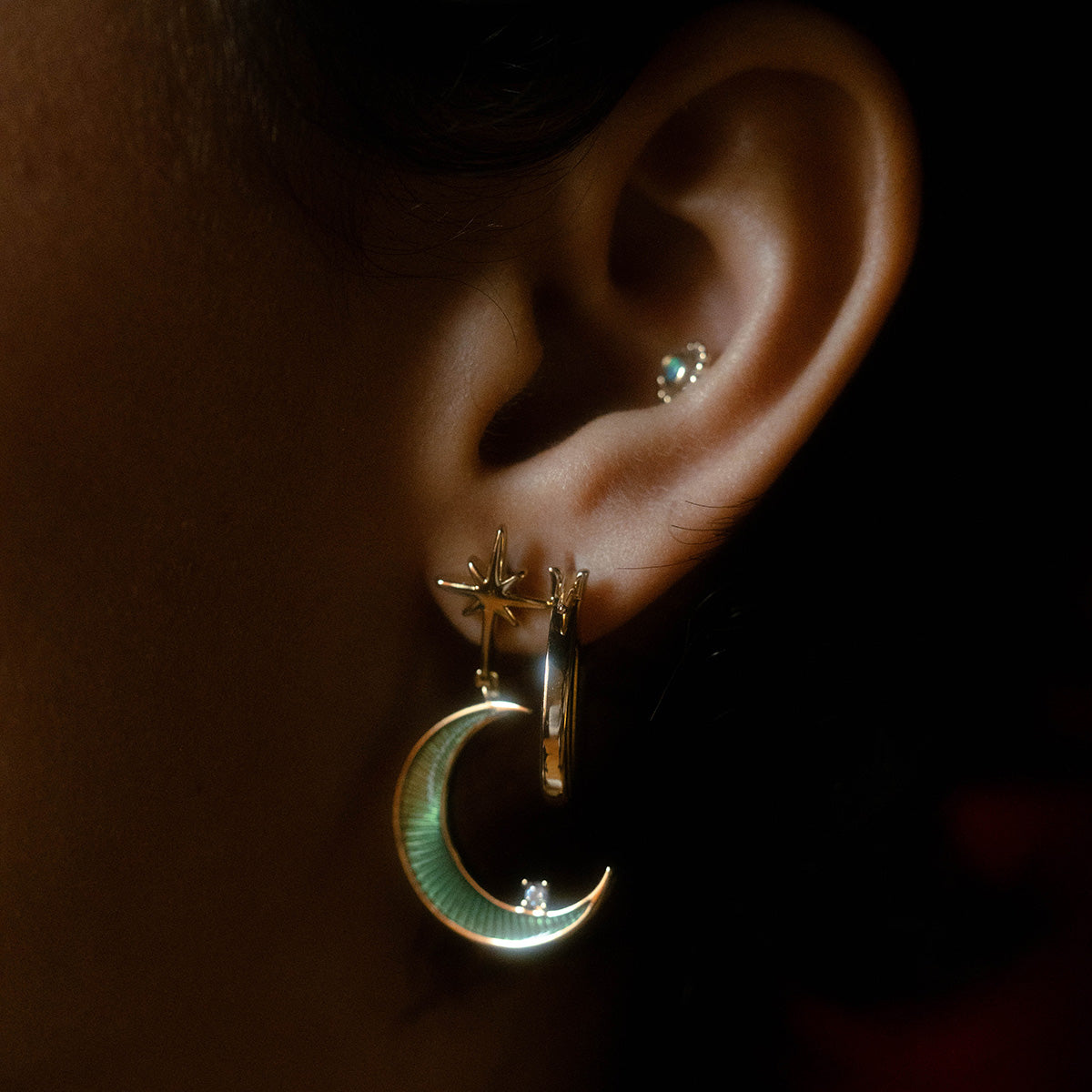 La Lune Teal Green Earrings for Women - Dainty Stud Earrings, Hypoallergenic Jewelry Gift for Her - Perfect for Everyday Wear, Date Night & Special Occasions