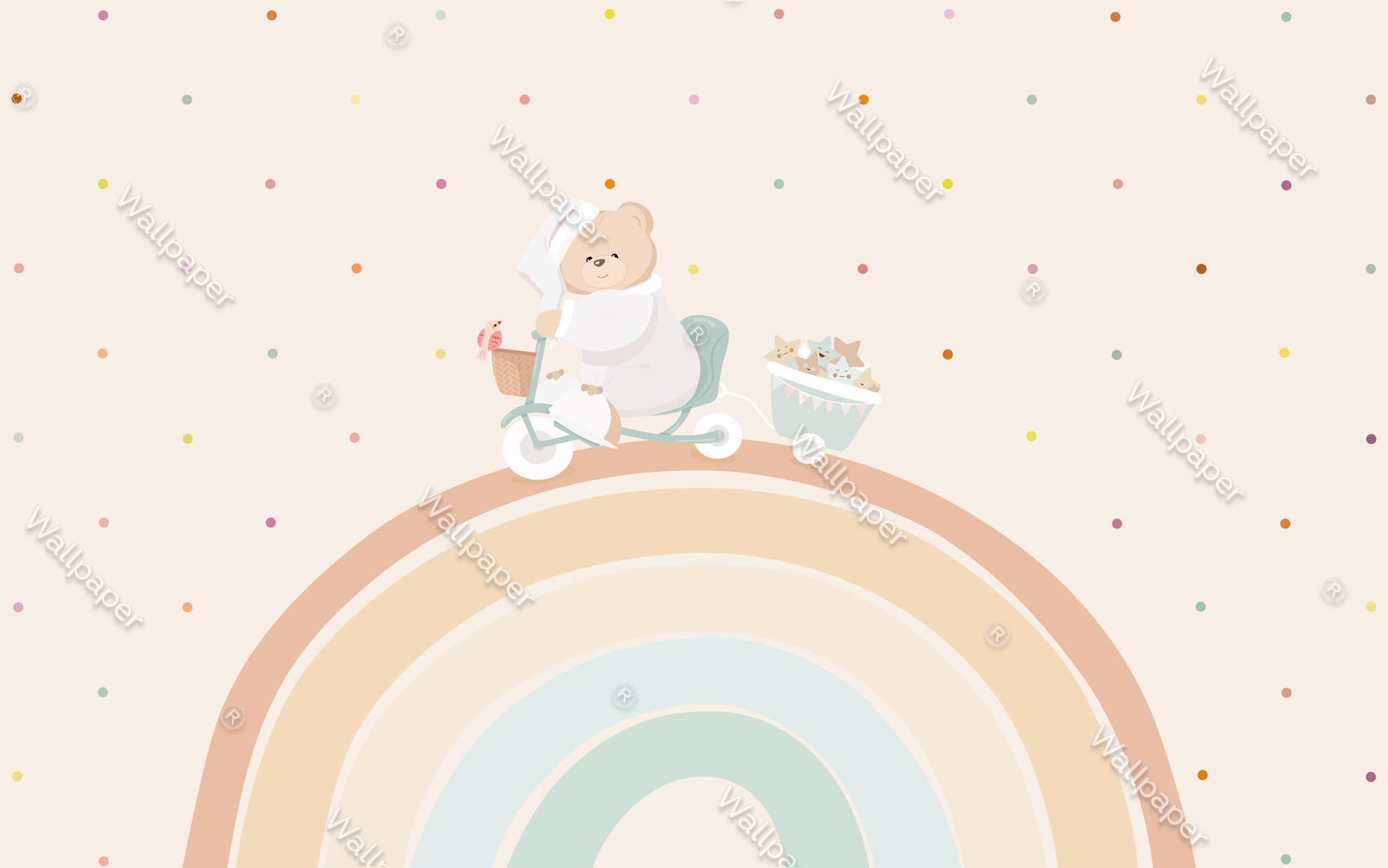 Teddy Bear on Bike Nursery Wallpaper Mural - Adorable Baby Room Decor for Boys & Girls - Perfect for Nursery, Playroom, and Kids' Bedroom Walls