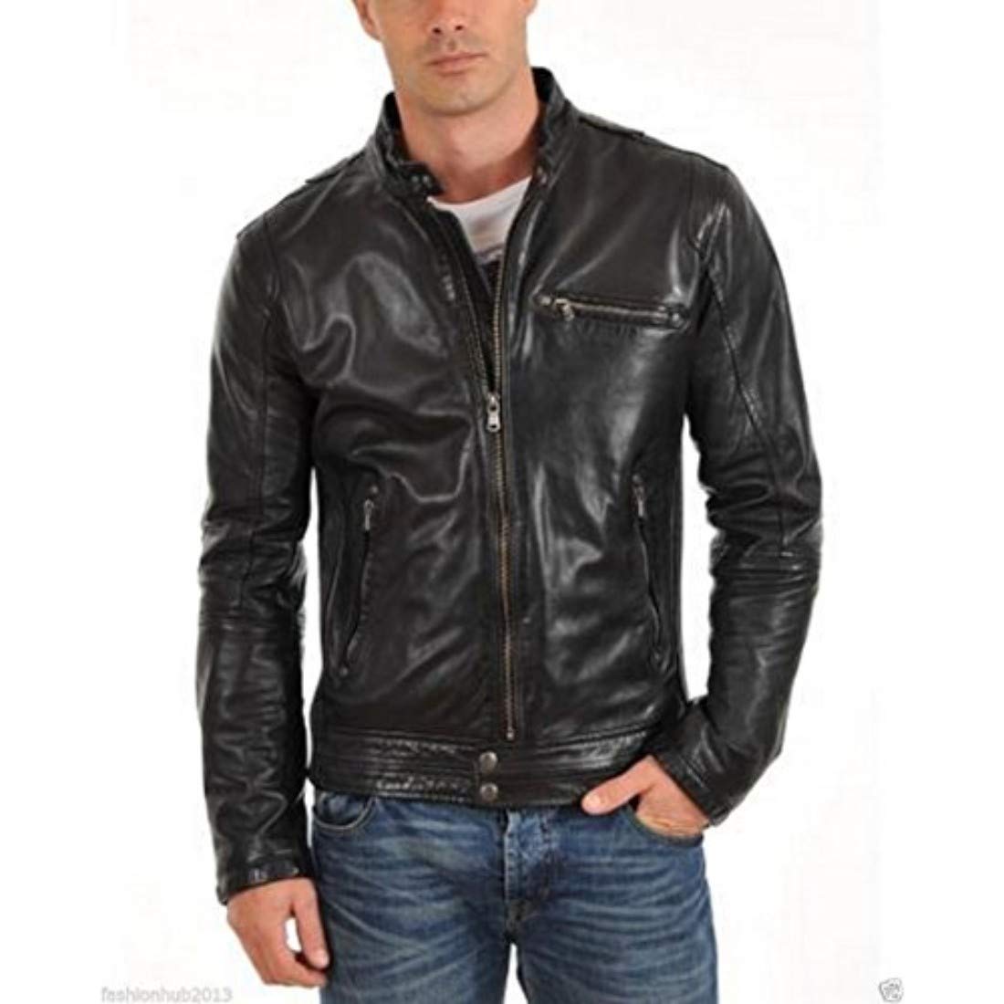 Men's Vintage Distressed Leather Motorcycle Jacket - Stylish Biker Bomber Jacket with Zipper for Men - Black Outerwear for Riding, Casual Wear & Fashion