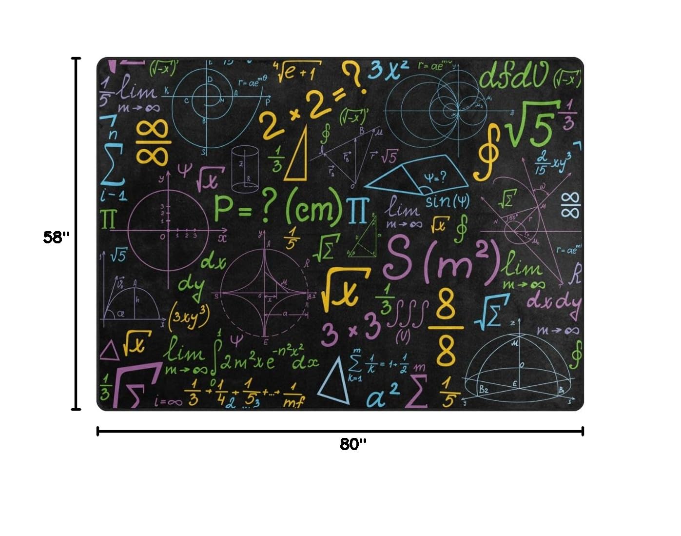 ALAZA Educational Math Formula Area Rug - 7'x5' Non-Slip Classroom Rug for Kids, Back to School Decor, Living Room & Bedroom Floor Mat - Perfect for Study Rooms, Dorms & Play Areas