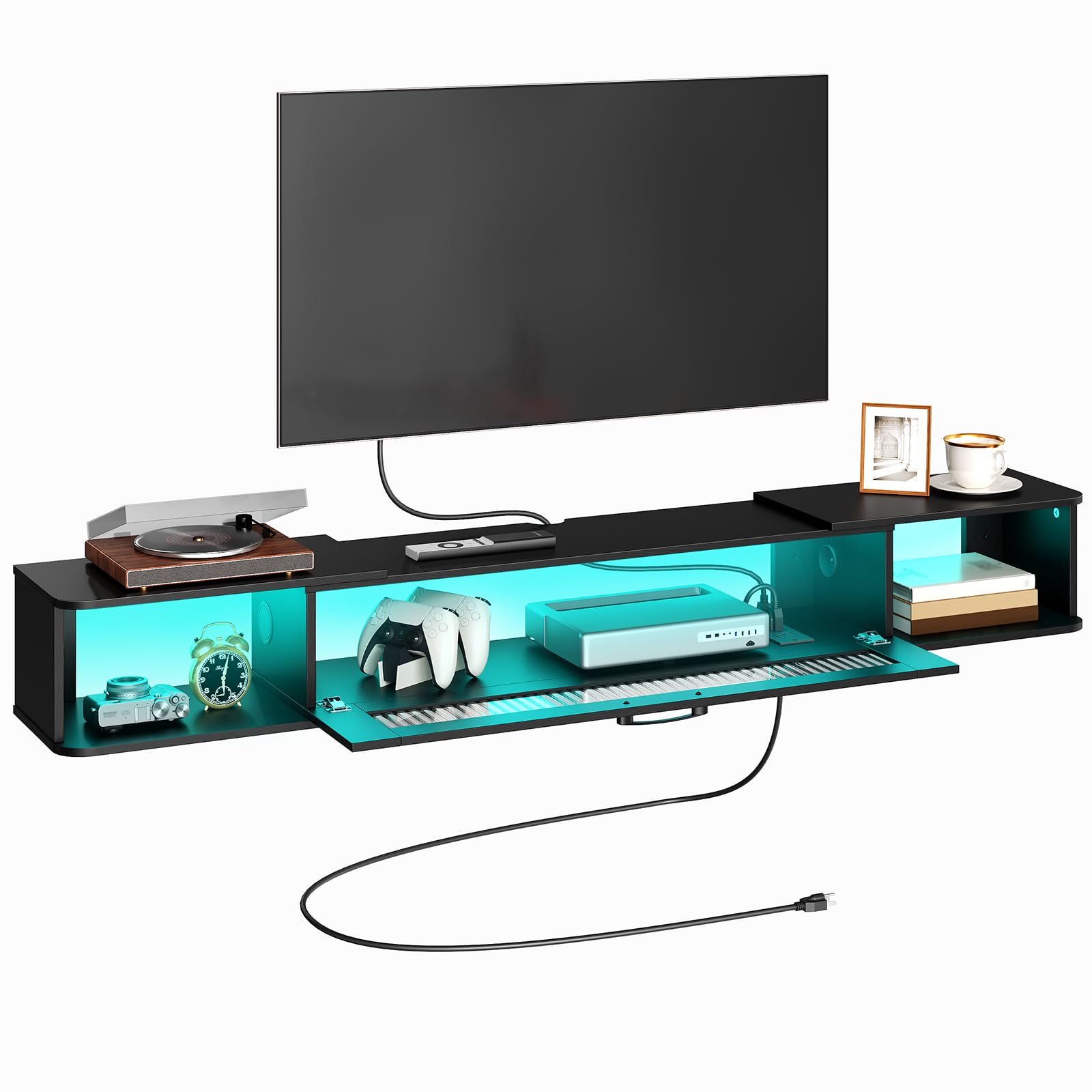 HOOBRO Floating TV Stand with LED Lights & Power Outlet for 75