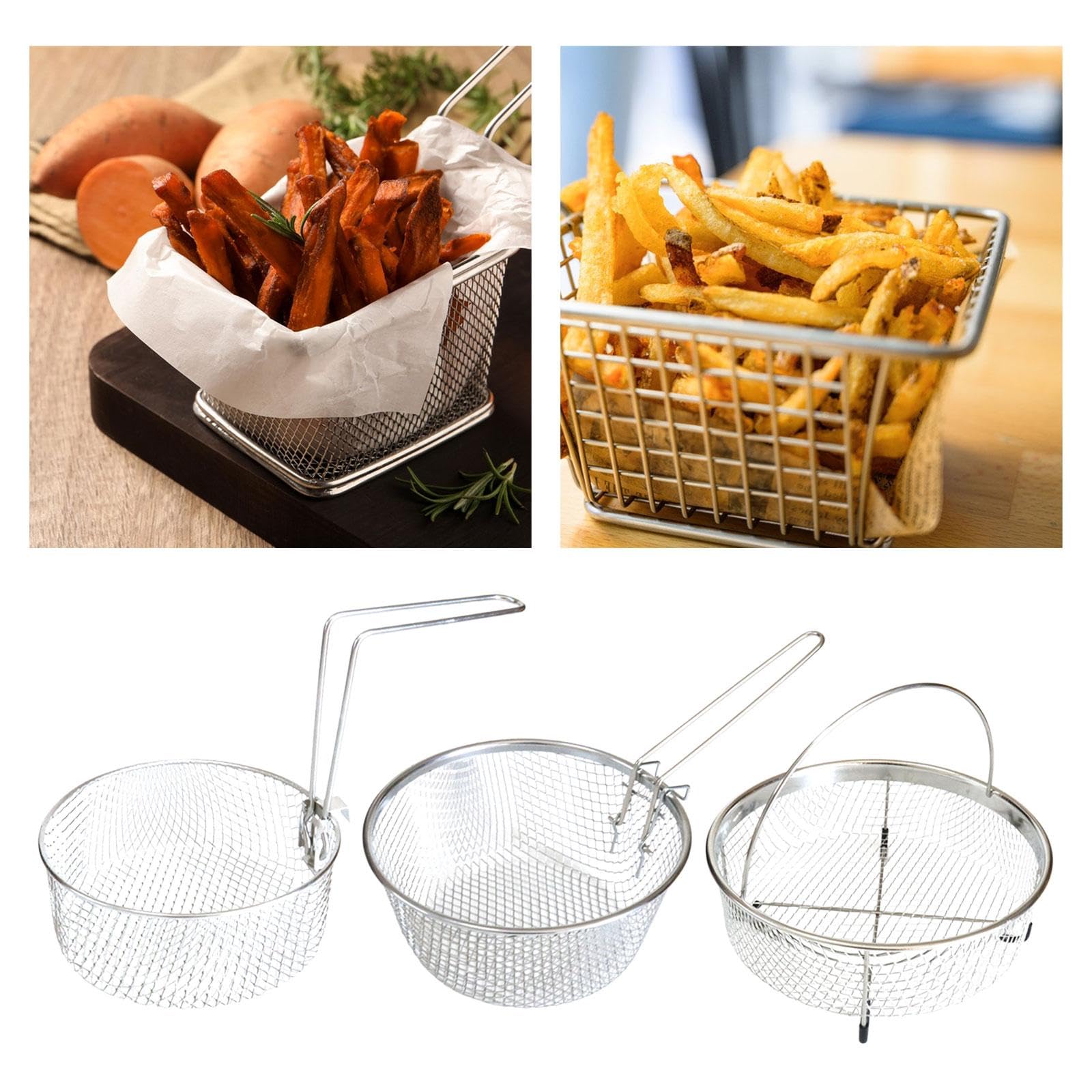 CALANDIS® Stainless Steel Deep Fry Basket - Multipurpose Frying Basket for Cooking, Serving & Draining - Perfect for French Fries, Chicken Wings, Vegetables & Seafood