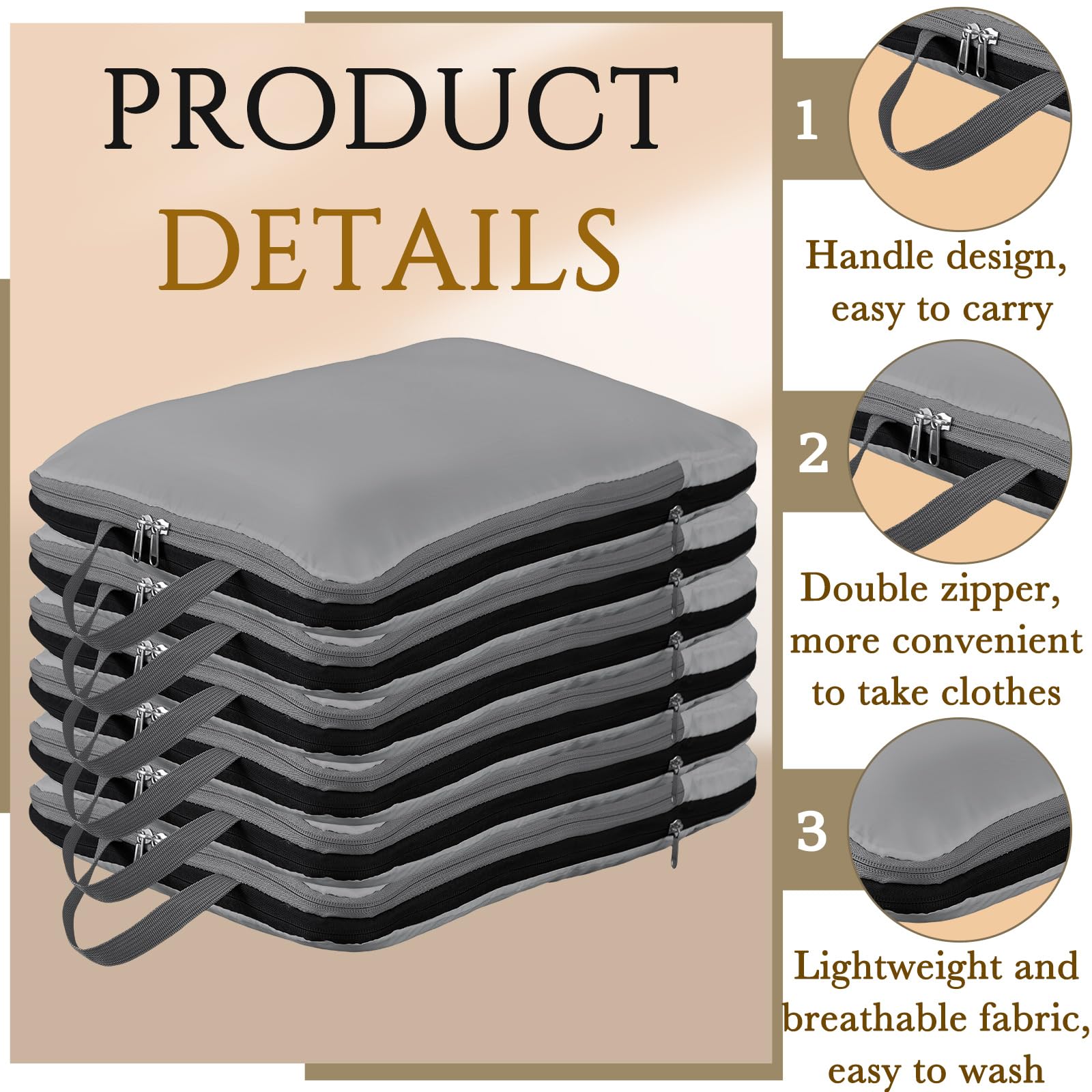 Hosuly 6-Piece Large Expandable Compression Packing Cubes for Travel - Space Saving Luggage Organizers (17.3 x 12.6 Inches, Dark Gray) - Perfect for Suitcase Storage, Business Trips & Vacation Packing