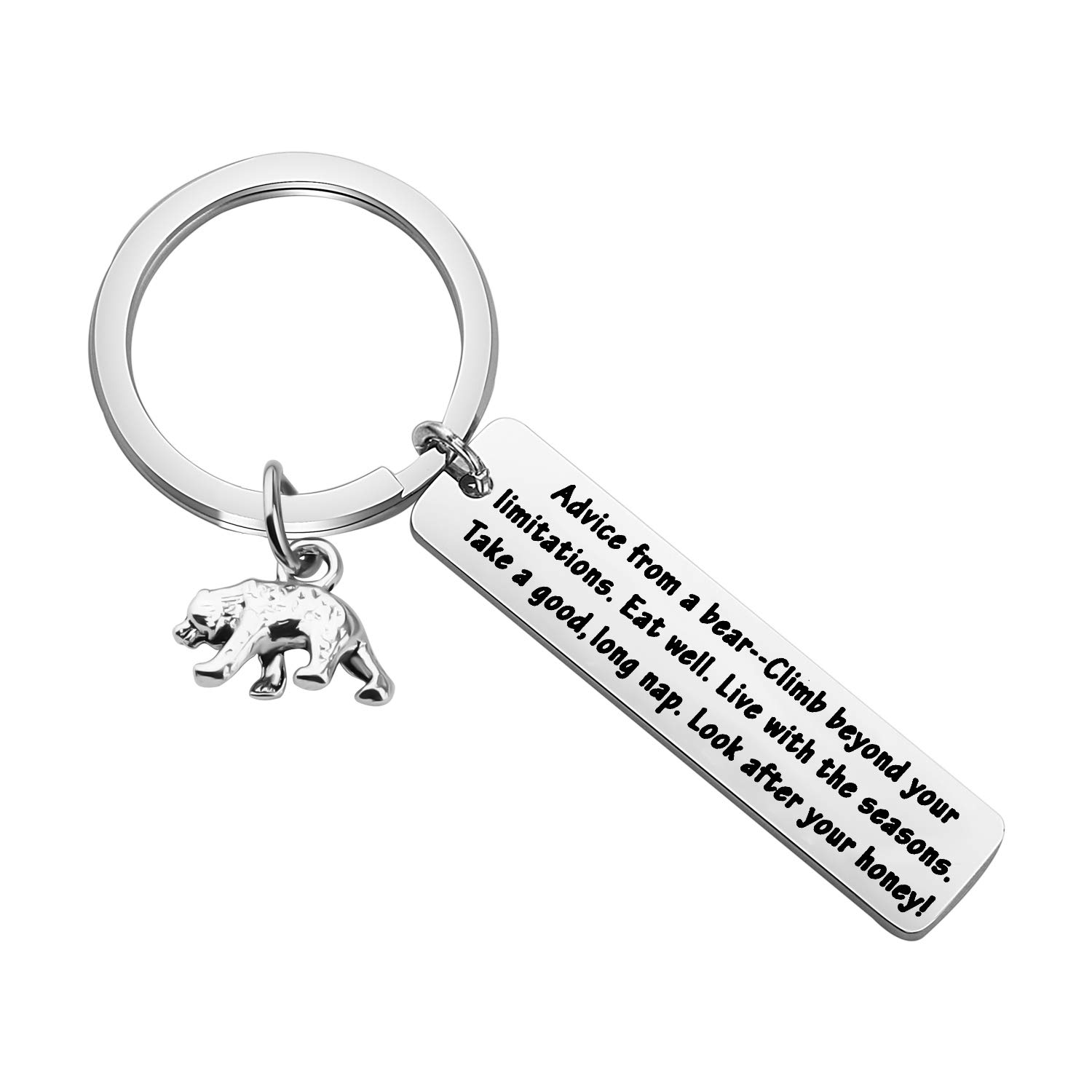Gzrlyf Advice from a Bear Keychain - Inspirational Bear Gift for Bear Lovers - Motivational Keyring for Hiking, Camping & Outdoor Adventures