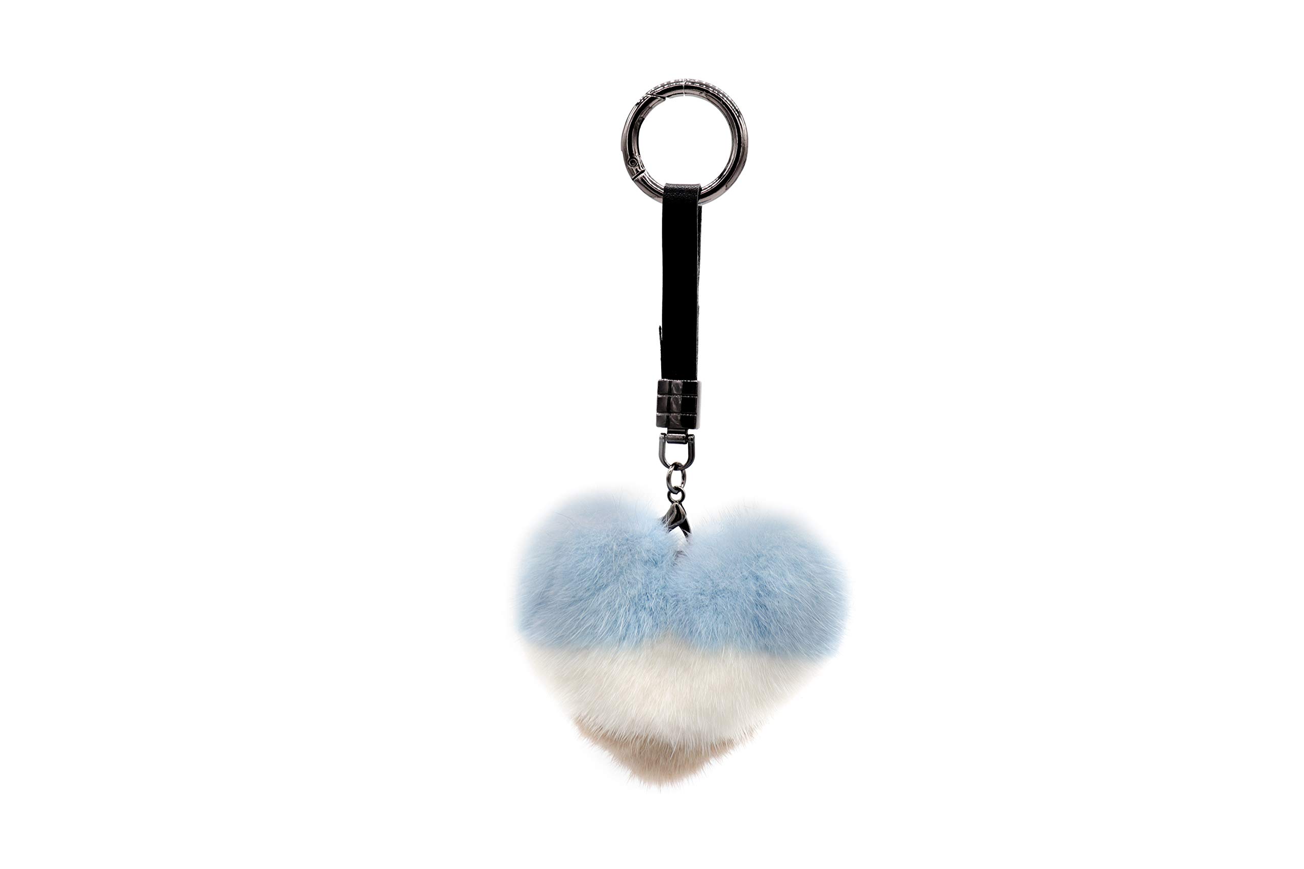 Surell Heart Keychain - Real Mink Fur Heart Shaped Keyring (Blue, White, Grey) | Soft Plush Valentine's Day Gift for Her | Cute Fluffy Keychain for Backpack, Purse, Wallet | Perfect Girlfriend Gift & Everyday Carry Accessory