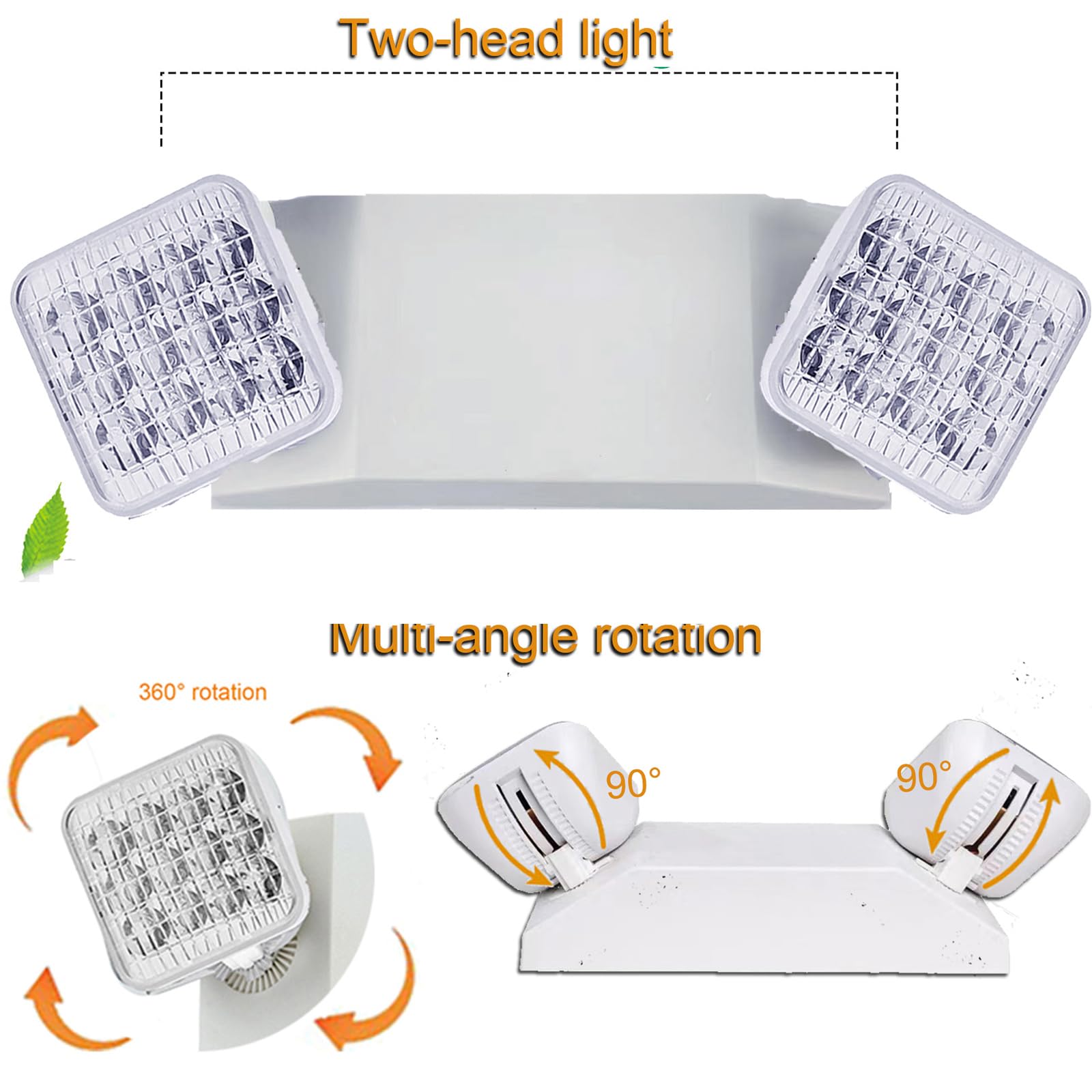 6 Pack LED Emergency Light Fixture - Commercial Battery Backup Square 2 Head Adjustable Emergency Lighting for Power Outages - AC 110V-277V - Ideal for Offices, Warehouses & Emergency Exit Signs
