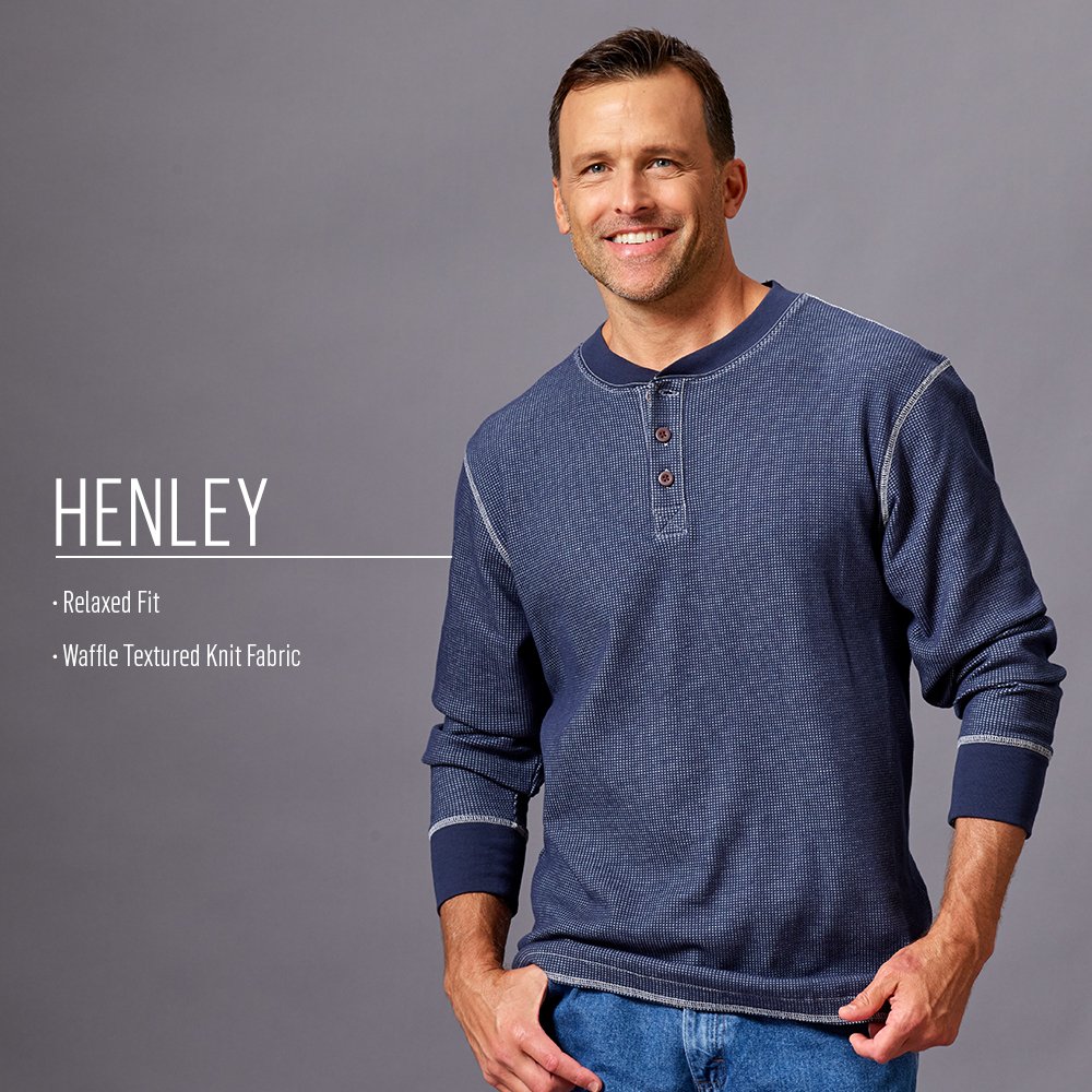 Wrangler Authentics Men's Long Sleeve Waffle Henley Shirt - Soft Thermal Cotton Pullover for Casual Wear, Outdoor Activities & Layering