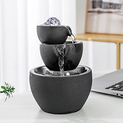 Ceramic Tabletop Fountain with Ball - Indoor Water Feature for Office Desk, Home Decor, Zen Meditation & Relaxation (Black) - Perfect for Stress Relief, Yoga Spaces & Feng Shui