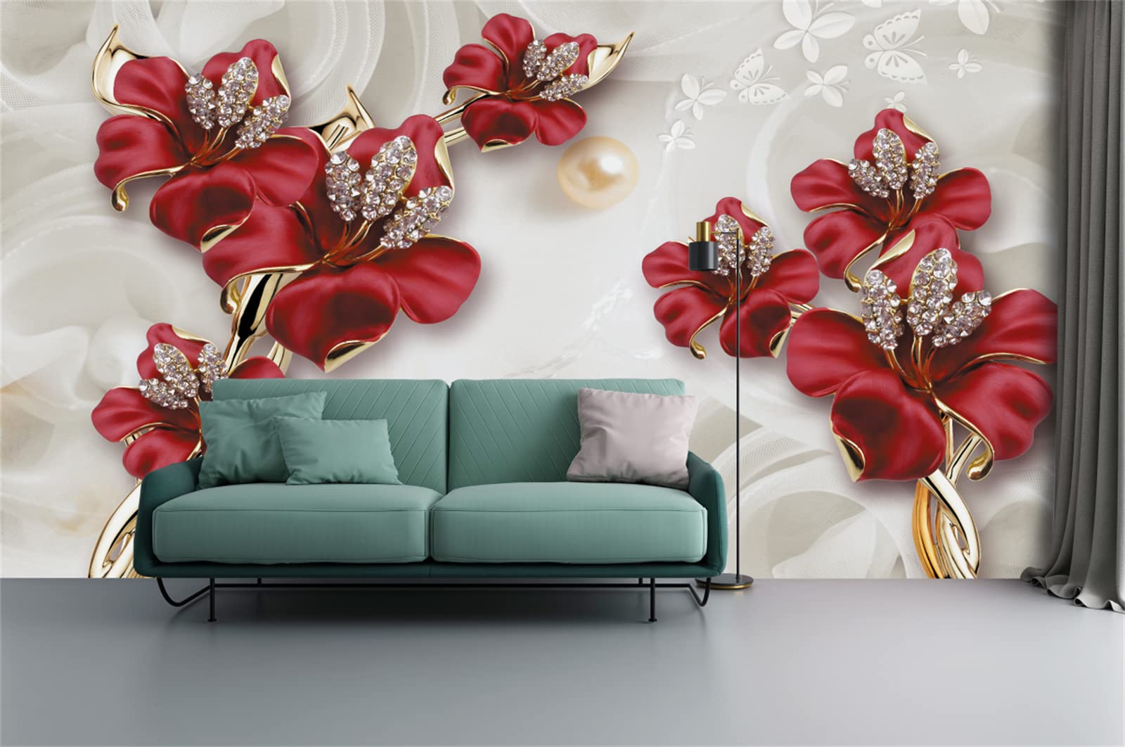FLFK 3D Flower Jewelry Peel and Stick Wallpaper - Self-Adhesive Wall Mural for Living Room, Bedroom Decor - 141.7x98.4 Inches - Perfect for Home Renovation, Accent Walls & DIY Interior Design Projects