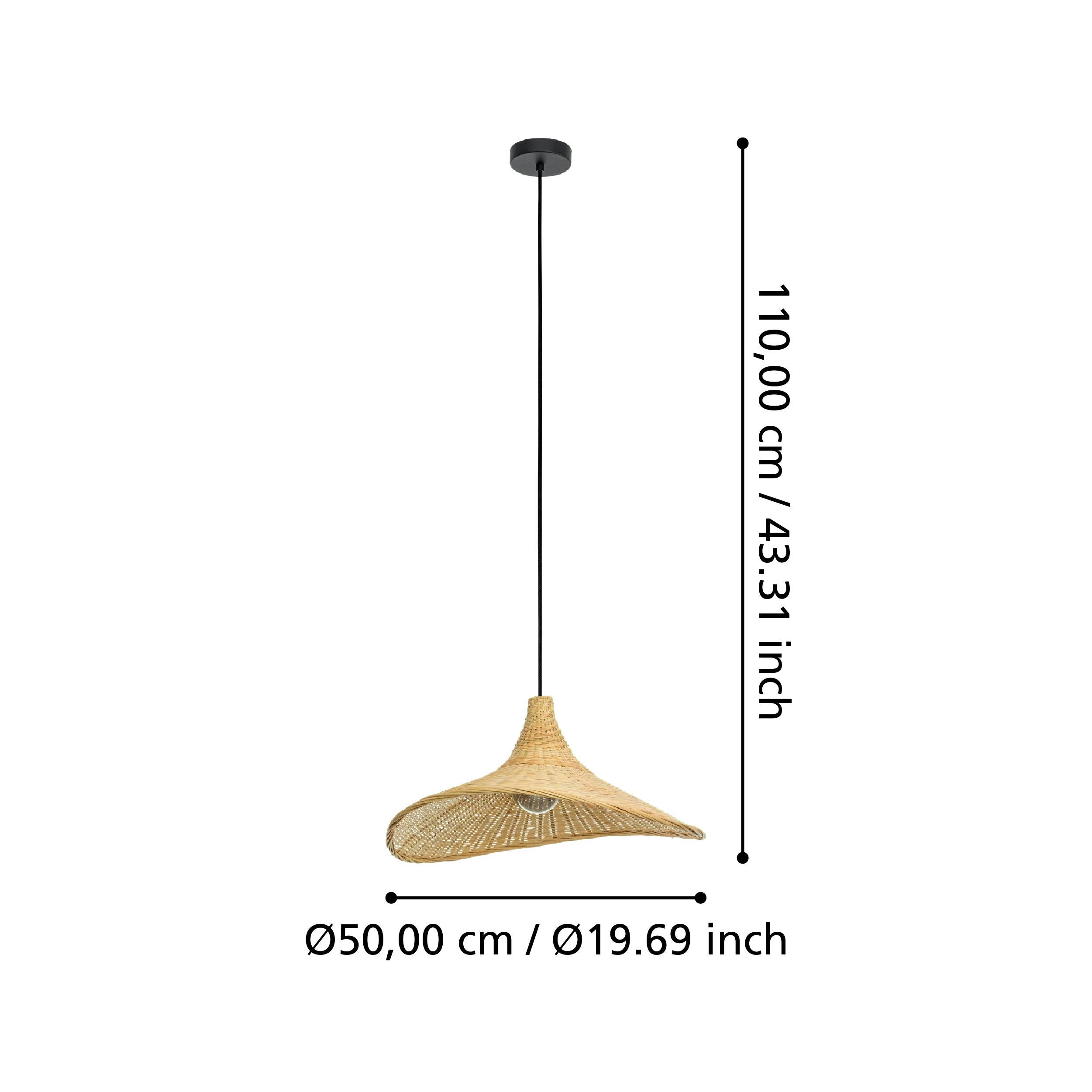 Eglo Haxey Modern Curved Bamboo Wicker Ceiling Pendant Light Fixture - Natural Rattan Chandelier for Dining Room, Kitchen Island & Bedroom Lighting