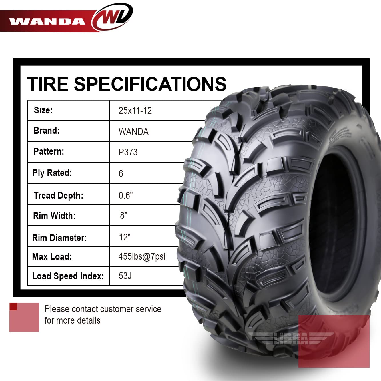 WANDA ATV/UTV Tires 25x11-12 6PR Light Mud Terrain Tires - Set of 4 - Perfect for Off-Road, Mudding & Trail Riding Adventures