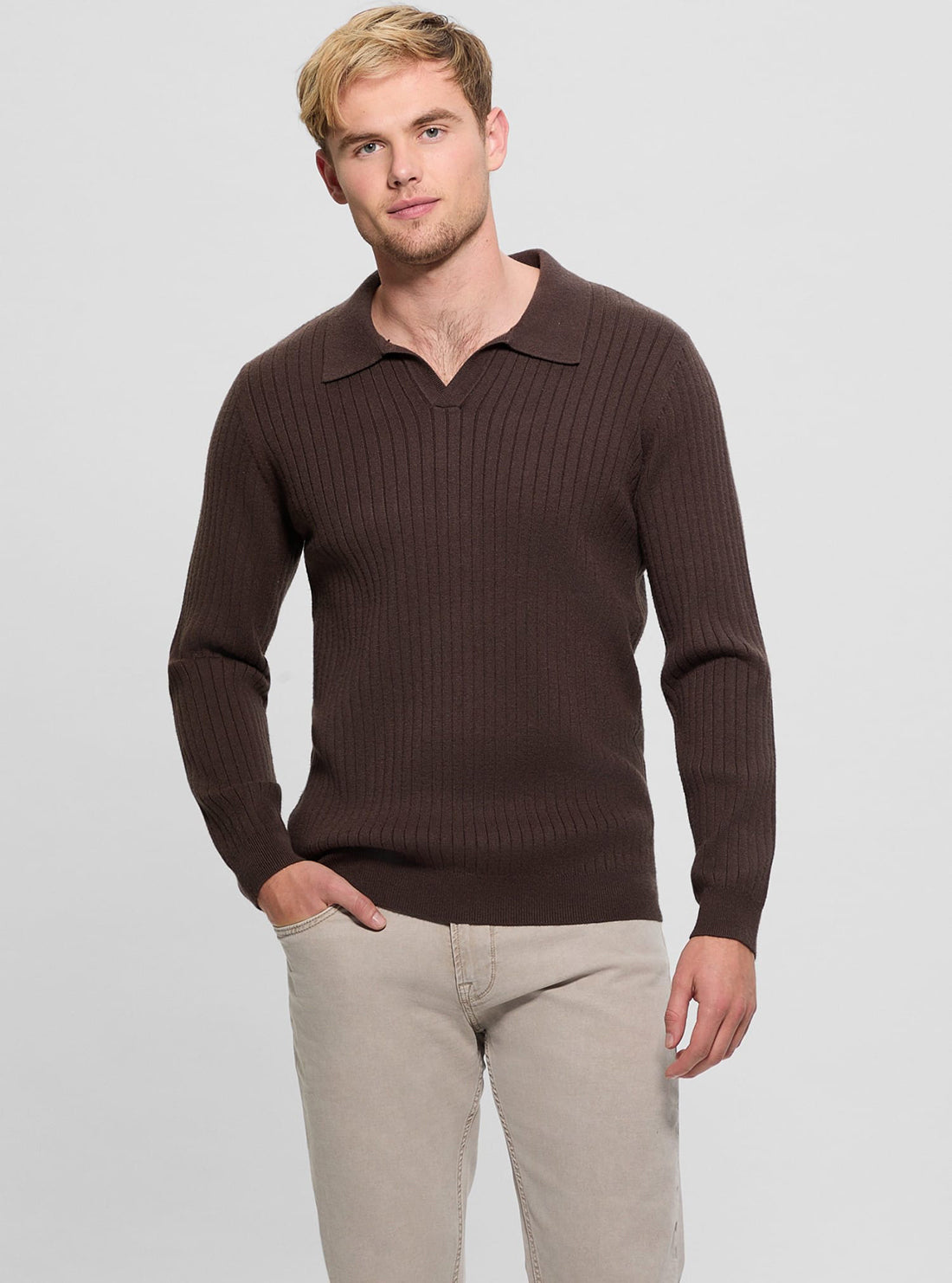Premium Brown Rib Duke Long Sleeve Polo Shirt for Men - Comfortable Cotton Blend Business Casual Wear for Office, Golf & Outdoor Activities