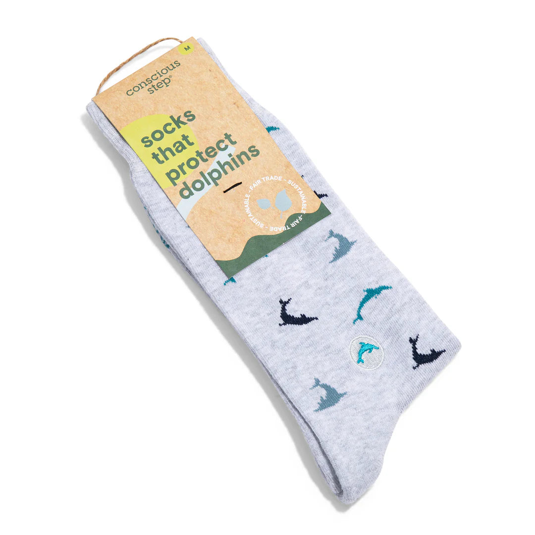 Conscious Step Eco-Friendly Socks - Protect Dolphins & Marine Life | Sustainable Cotton Socks for Men & Women | Perfect for Hiking, Yoga & Everyday Wear