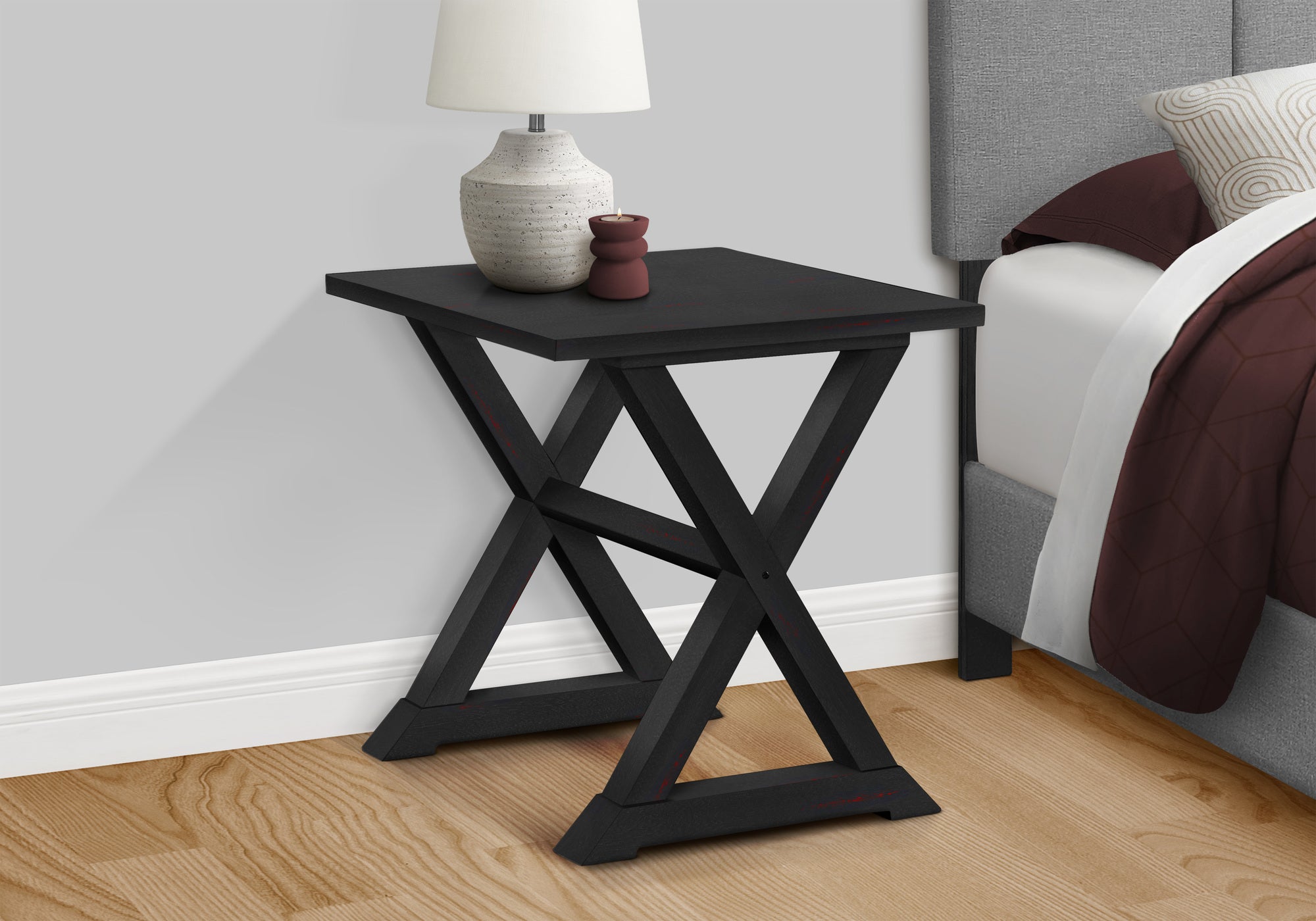 Elegant Black Veneer Accent Table - Modern Square Side Table for Living Room, Bedroom & Office Decor | Stylish Transitional End Table with Sleek Design