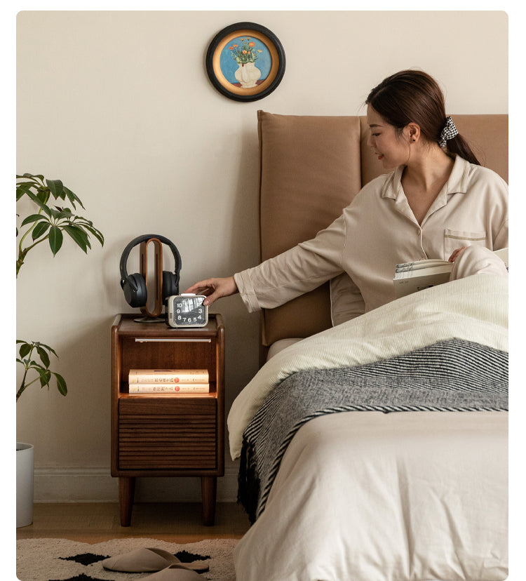 Solid Black Walnut Wood Nightstand with Narrow Design - Perfect for Small Bedrooms, Apartments & Modern Home Decor