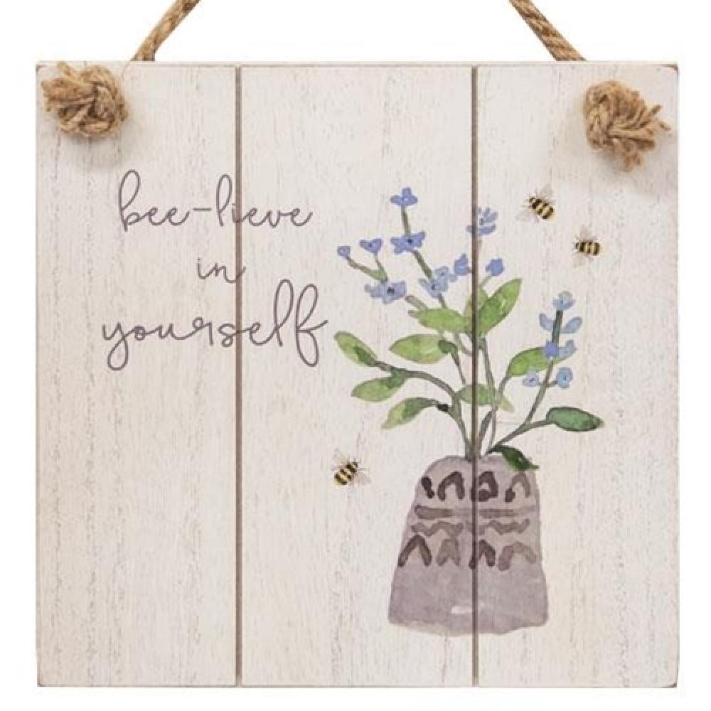 Bee-lieve in Yourself Distressed Shiplap Wooden Sign - Rustic Farmhouse Wall Decor for Home, Office & Gifts