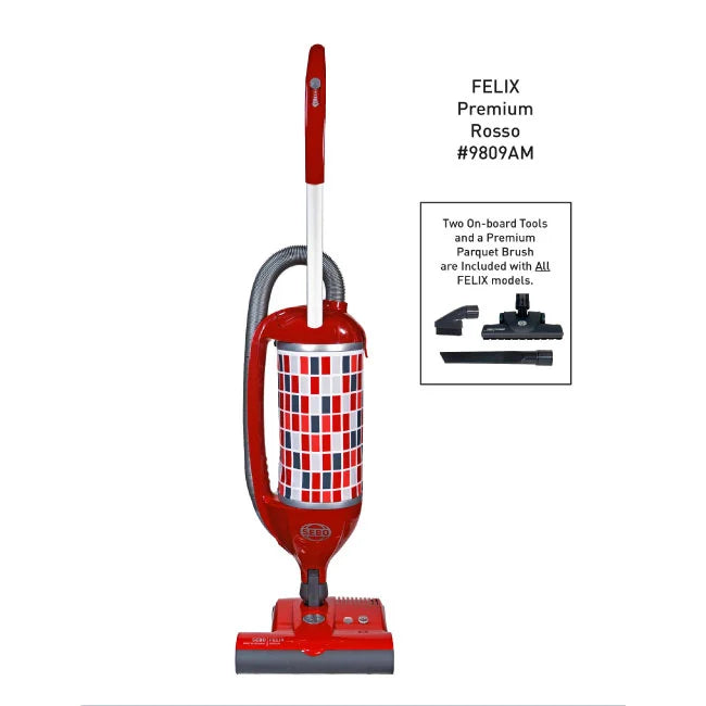 SEBO Premium Felix 9809AM Rosso Upright Vacuum Cleaner - Powerful Suction for Pet Hair, Hardwood Floors & Carpets - Perfect for Home Cleaning & Allergy Relief
