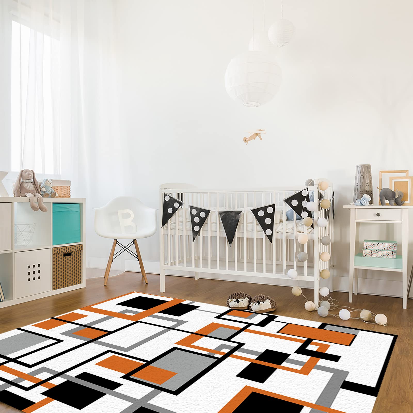 Orange Geometric Area Runner Rug 3'x5' - Washable Indoor Outdoor Carpet for Kitchen, Living Room, Bathroom, Bedroom | Retro Modern Abstract Mid-Century Design Floor Mat - Perfect for Entryway, Laundry Room & Classroom Decor