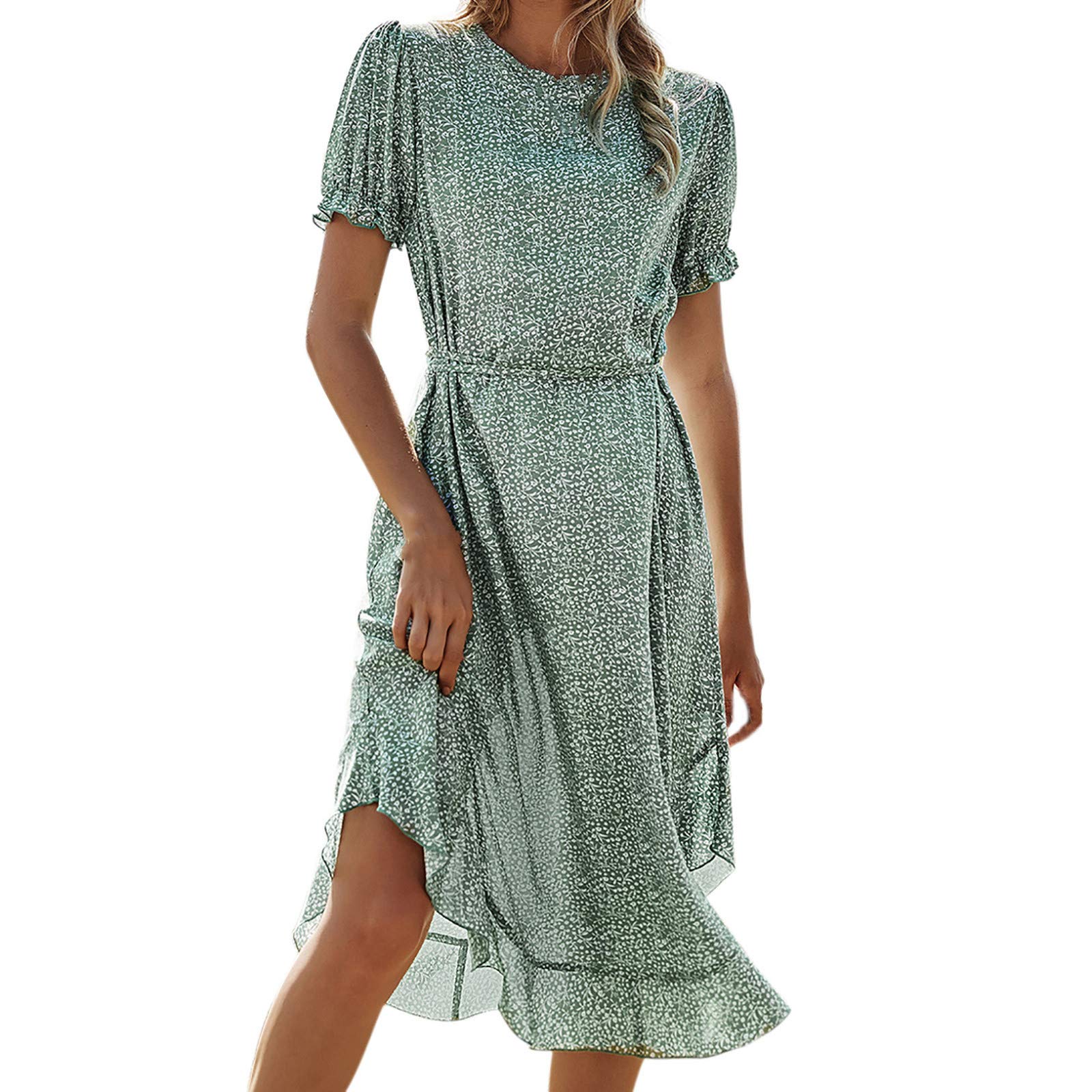 Women's Floral Sleeveless Maxi Dress with Ruffle Hem - Summer Beach Holiday Party Dress - O-Neck Printed Casual Sundress for Vacation, Wedding Guest, and Outdoor Events