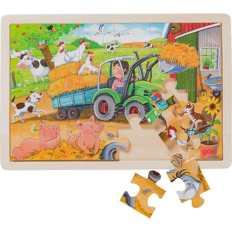 24-Piece Wooden Farm Animal Jigsaw Puzzle for Kids - Fun Educational Toy for Preschool Learning & Farm-Themed Playtime